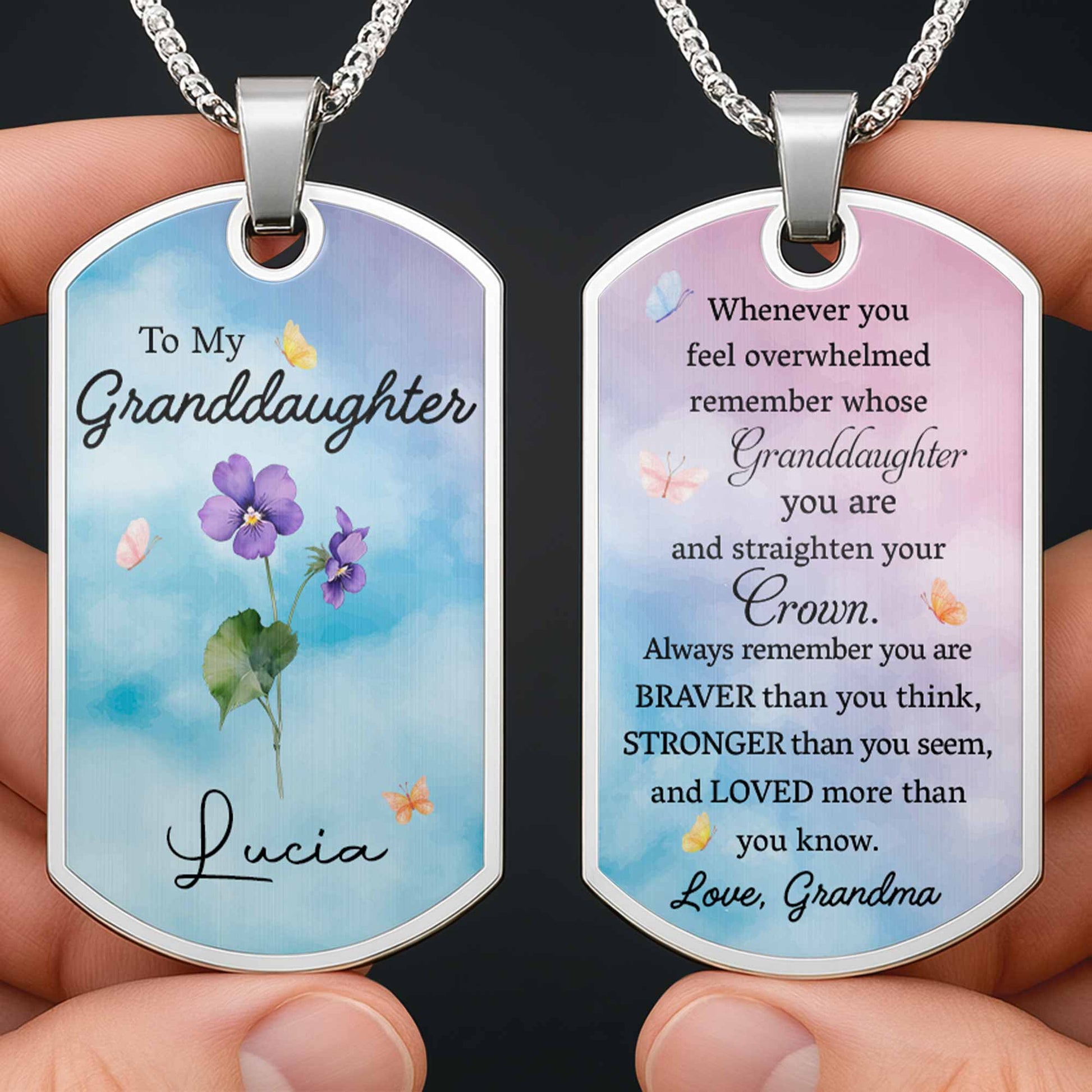 To My Granddaughter, Flowers And Butterflies Necklace