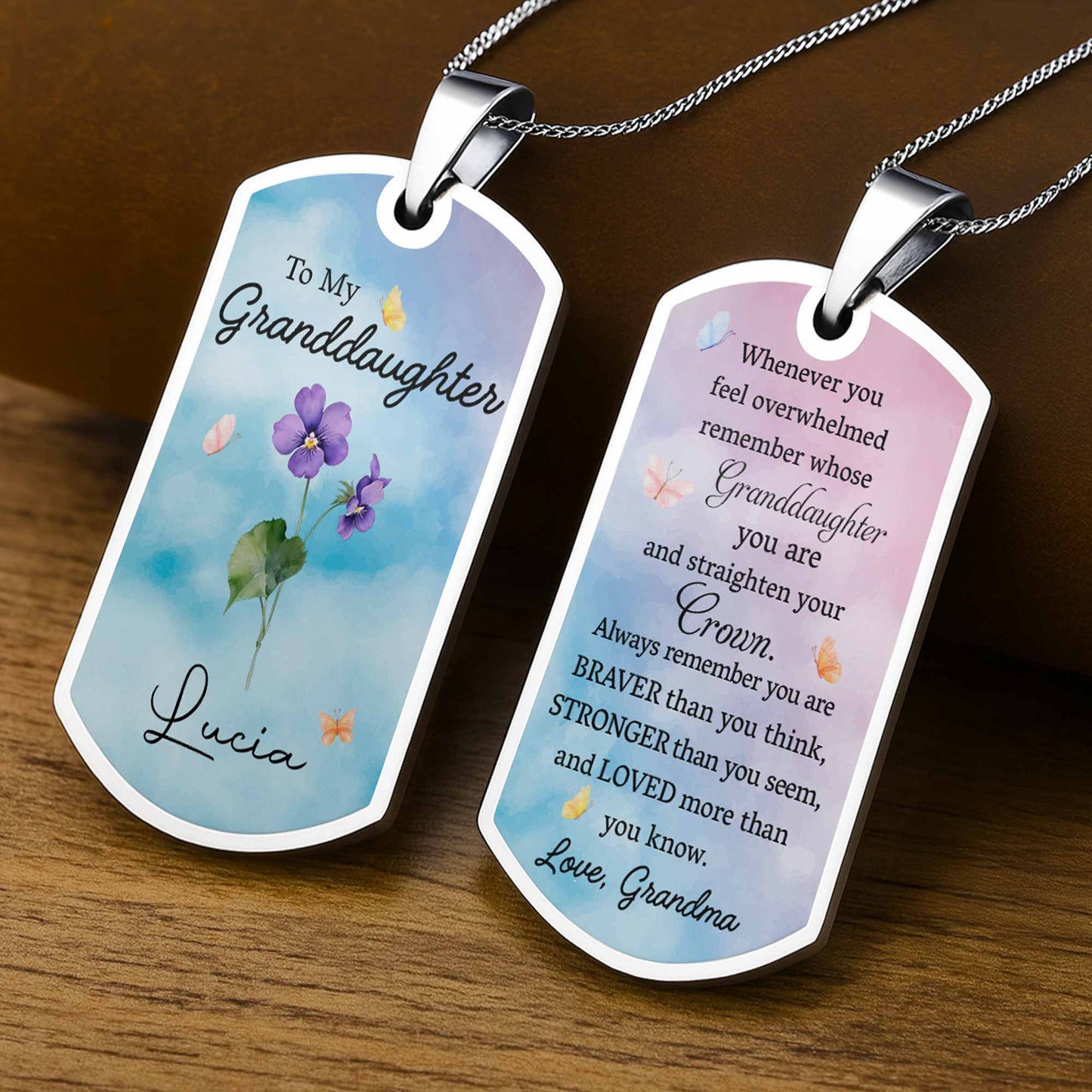 To My Granddaughter, Flowers And Butterflies Necklace