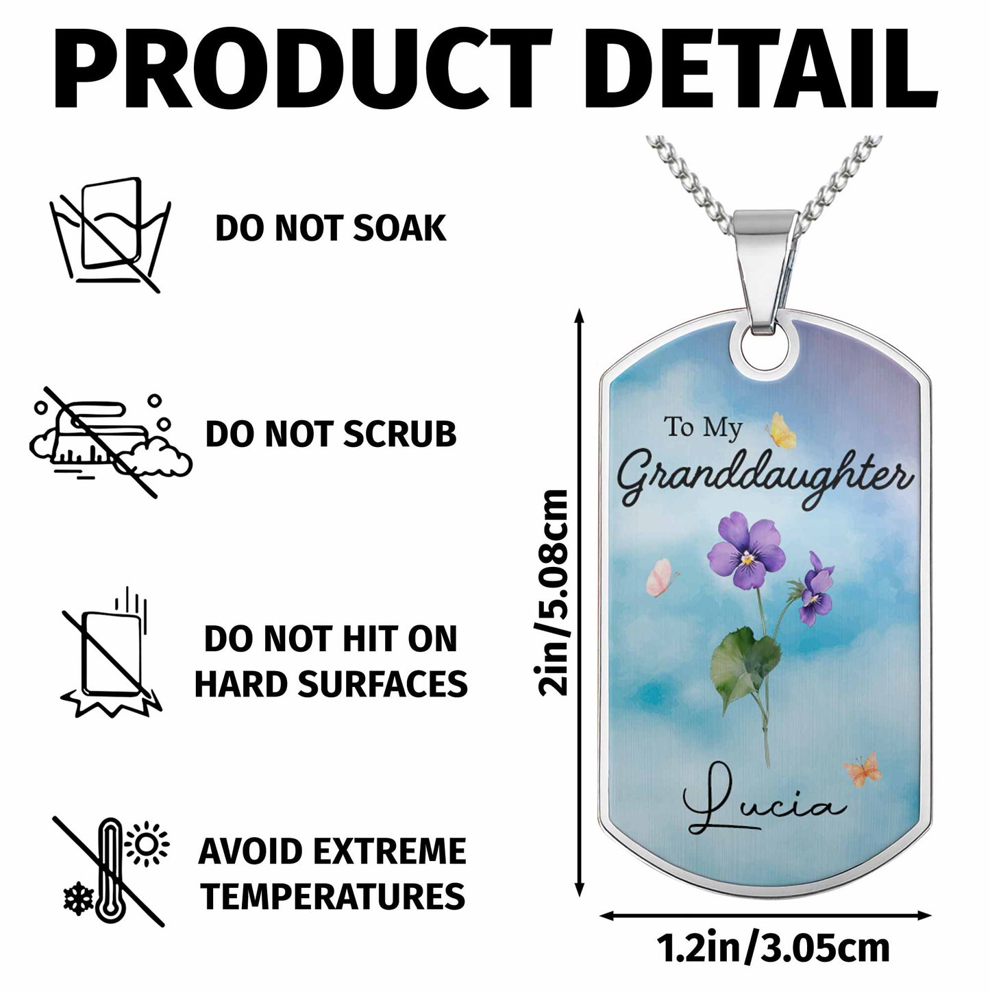 To My Granddaughter, Flowers And Butterflies Necklace