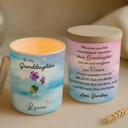 To My Granddaughter, Straighten Your Crown, Flowers, and Butterflies - Personalized Custom Glass Jar With LED - GDT223_LEJAR