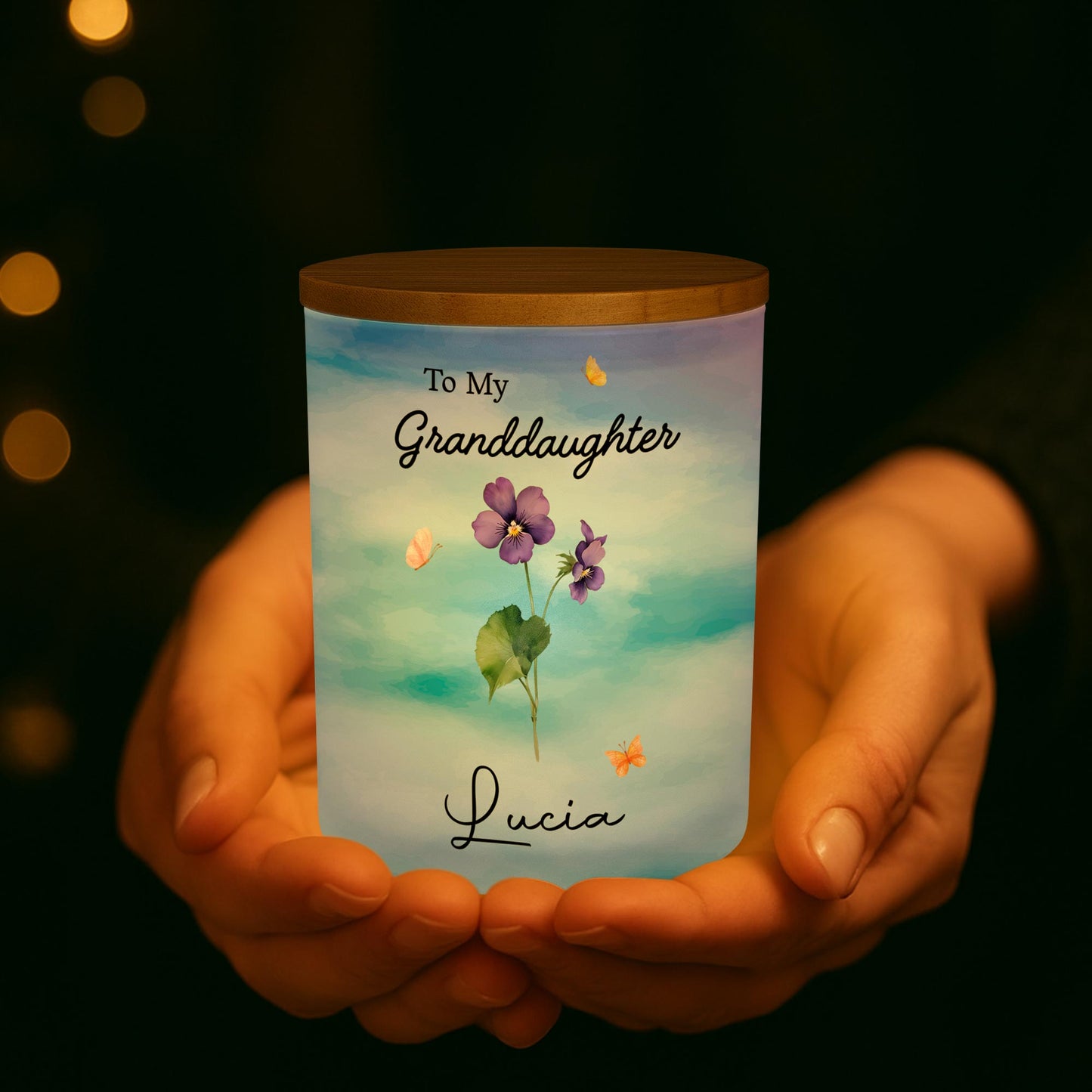 To My Granddaughter, Straighten Your Crown, Flowers, and Butterflies - Personalized Custom Glass Jar With LED - GDT223_LEJAR