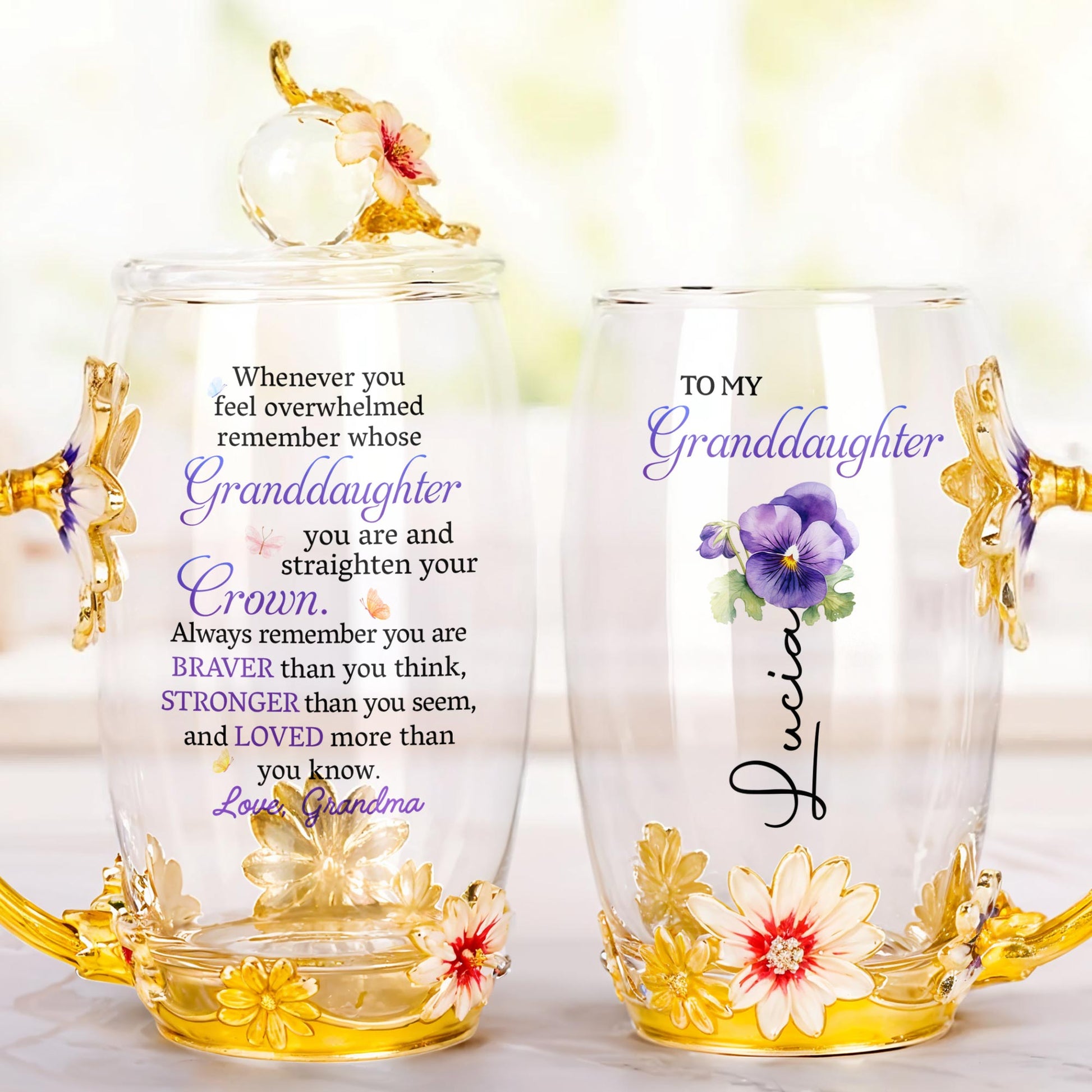 To My Granddaughter, Enamel Flowers and Spoon