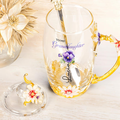 To My Granddaughter, Enamel Flowers and Spoon