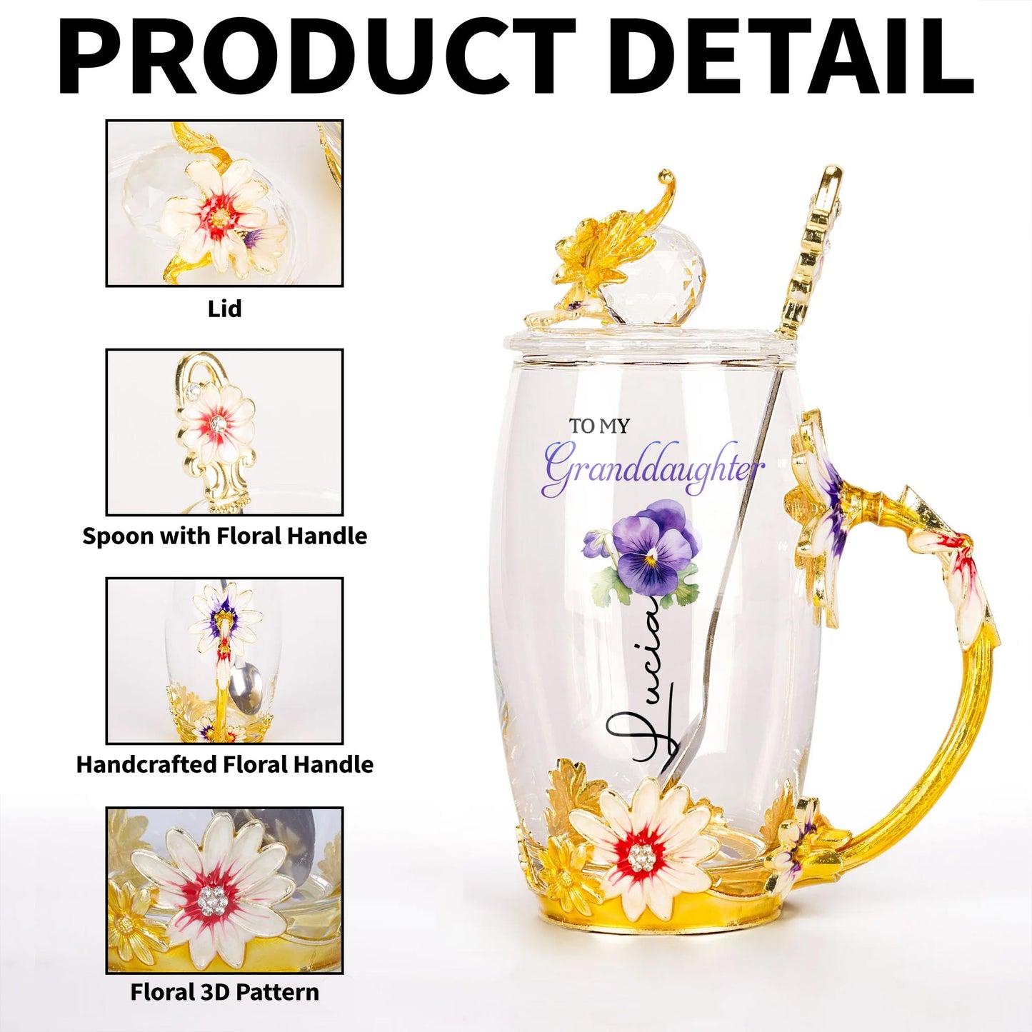 To My Granddaughter, Enamel Flowers and Spoon