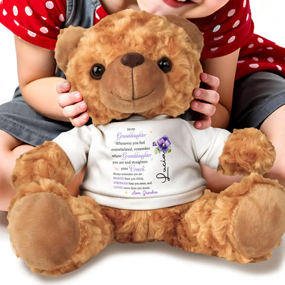 To My Granddaughter, Whenever You Feel Overwhelmed Remember Whose Granddaughter You Are, Crown And Flower - Personalized Custom Cuddle Bear - GDT223_TED