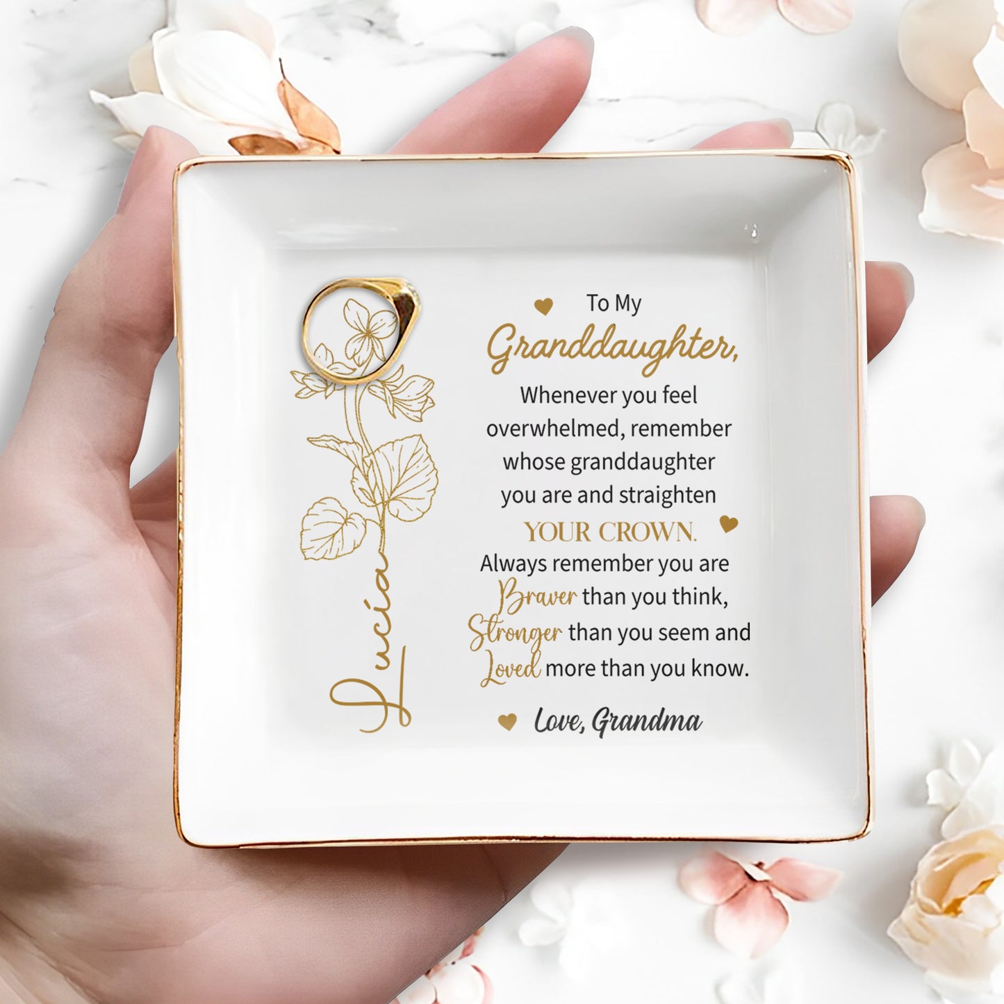 Braver Stronger Loved Granddaughter Crown and Flowers Design