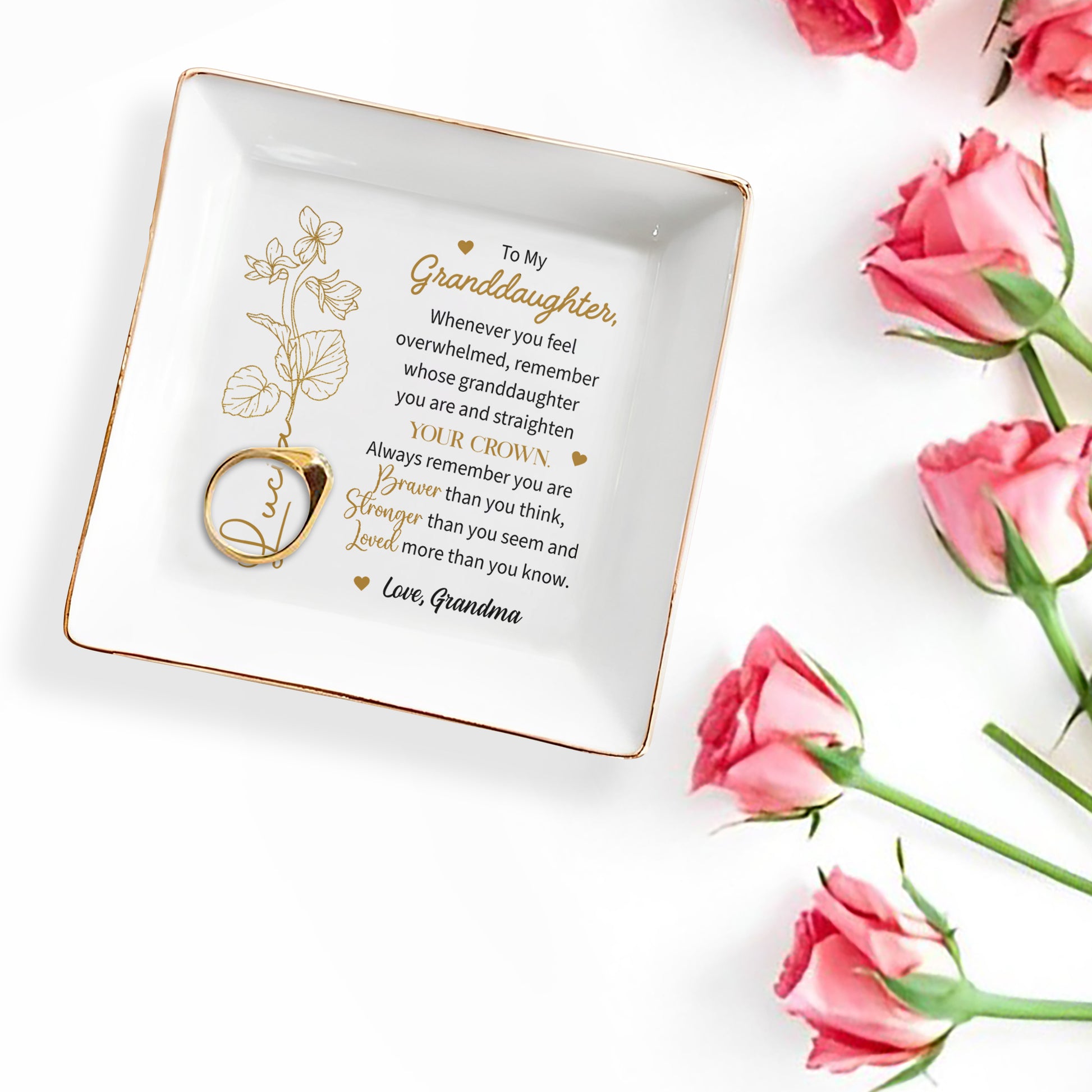 Braver Stronger Loved Granddaughter Crown and Flowers Design