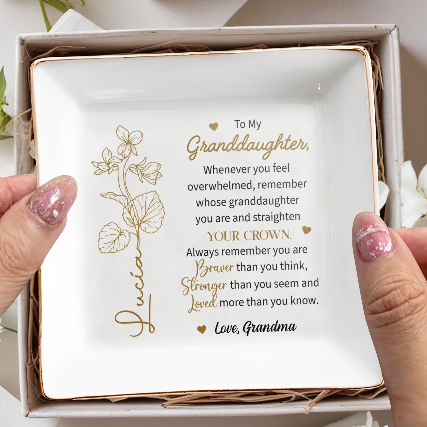Braver Stronger Loved Granddaughter Crown and Flowers Design