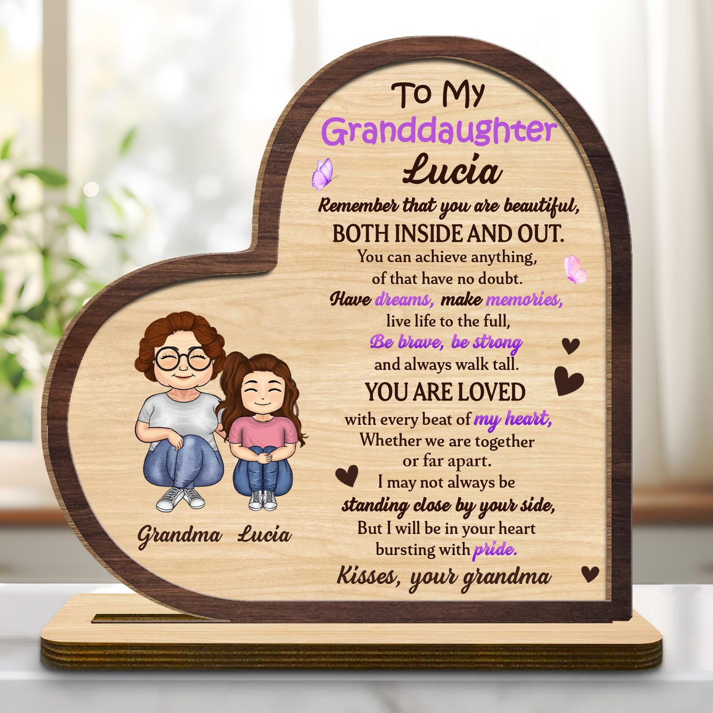 To My Granddaughter, Heartfelt Message With Hearts And Butterflies