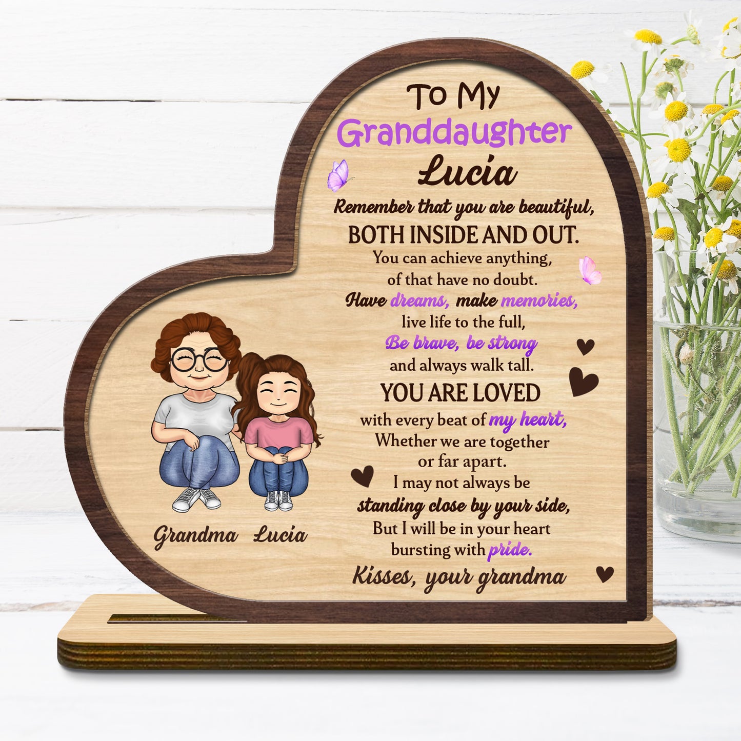 To My Granddaughter, Heartfelt Message With Hearts And Butterflies