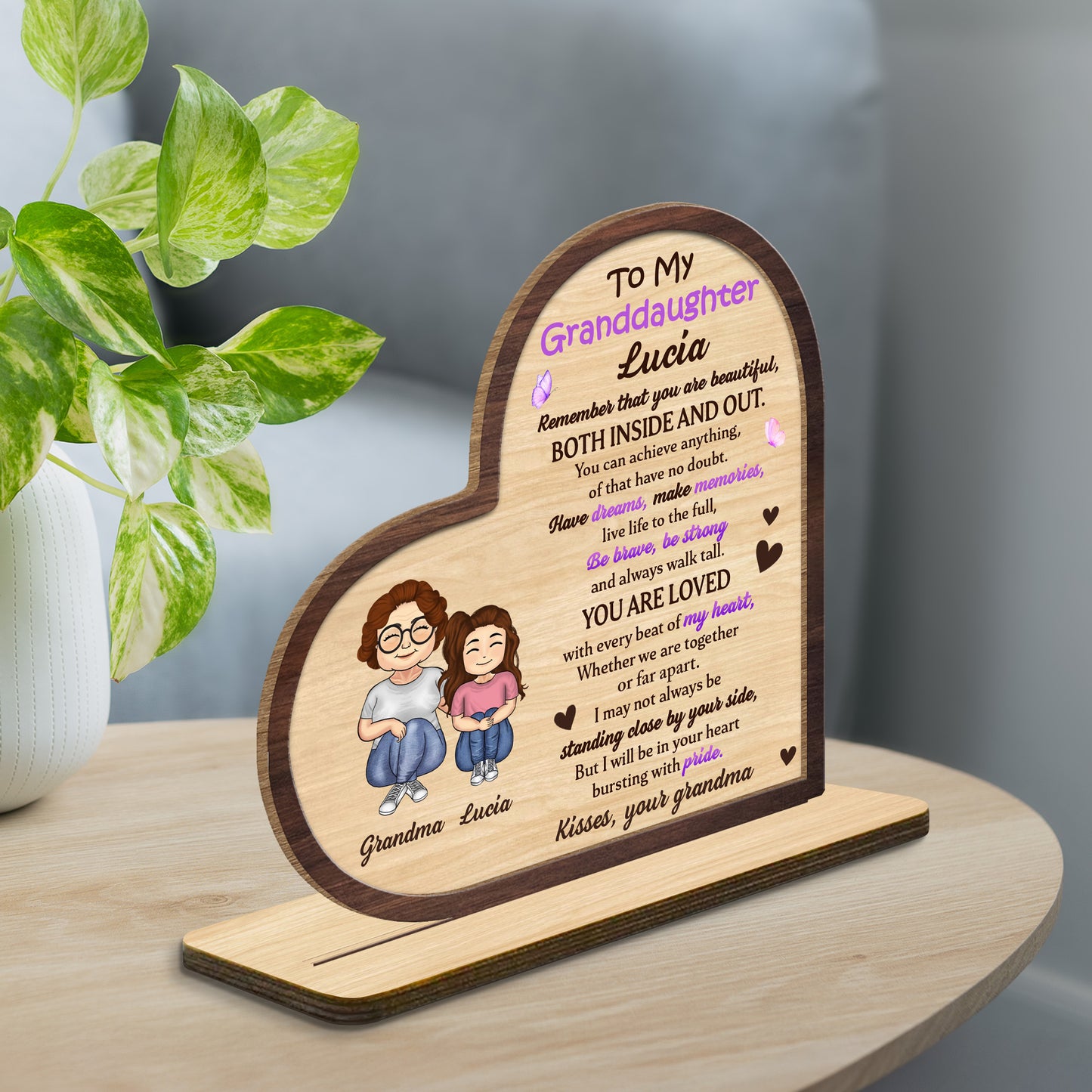 To My Granddaughter, Heartfelt Message With Hearts And Butterflies