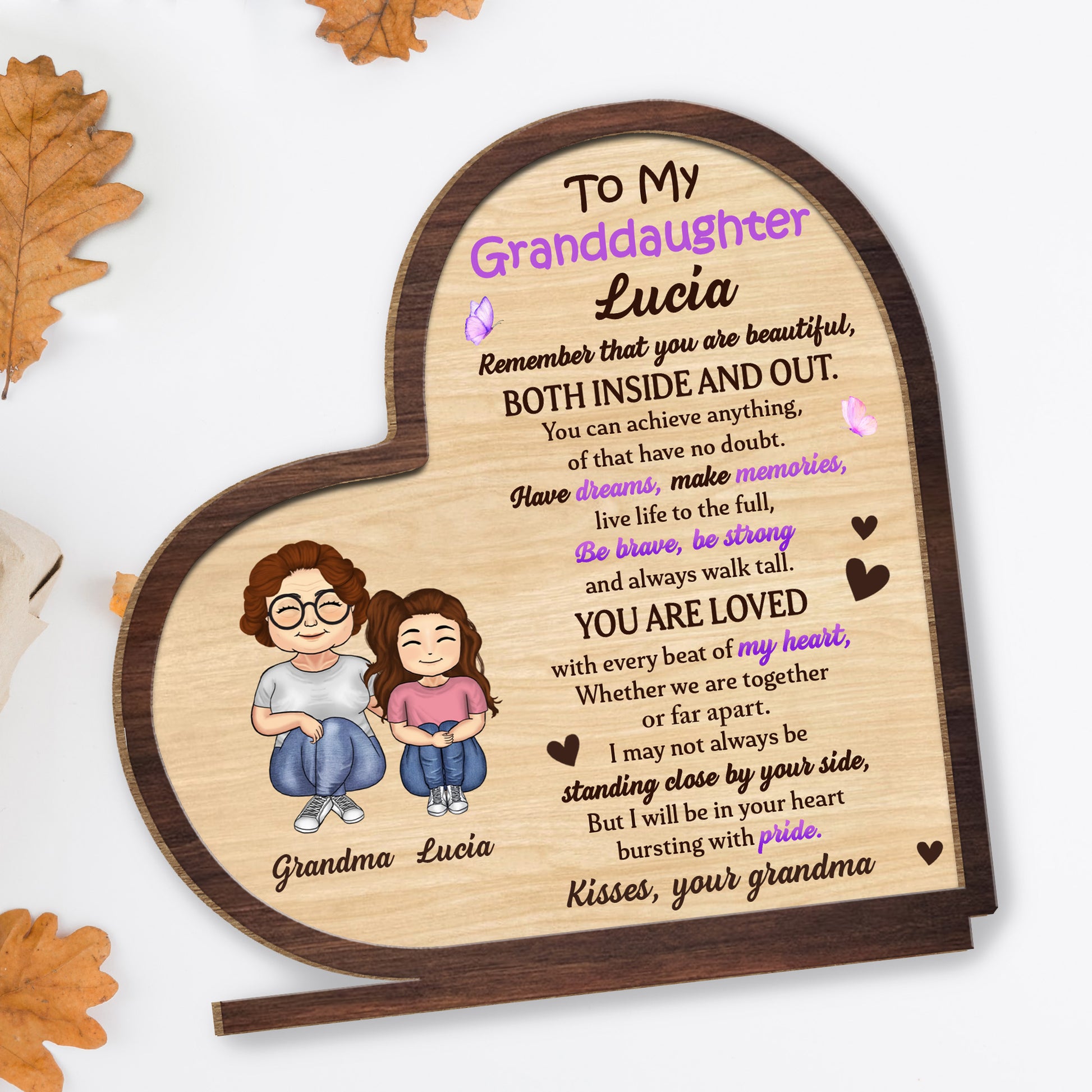 To My Granddaughter, Heartfelt Message With Hearts And Butterflies