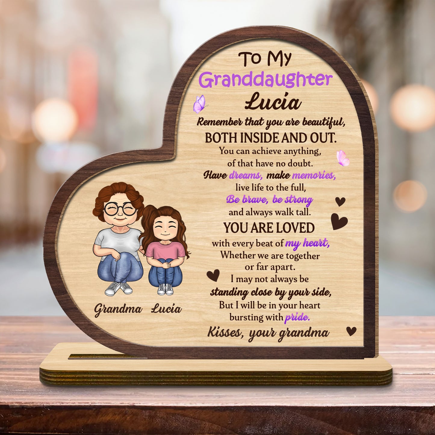 To My Granddaughter, Heartfelt Message With Hearts And Butterflies