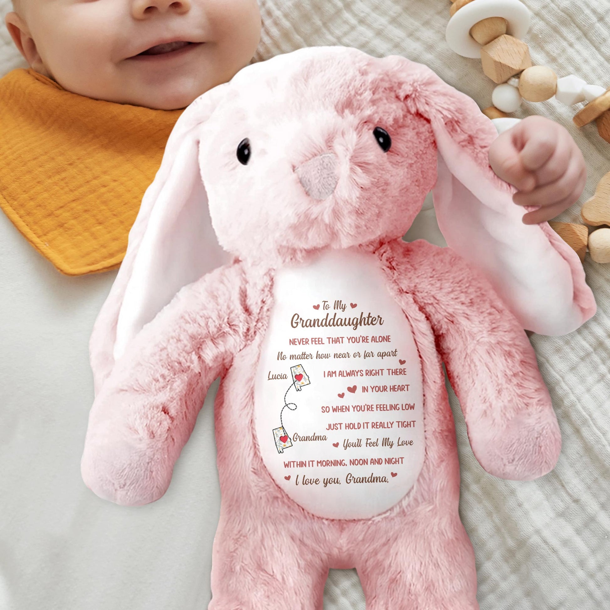 To My Granddaughter, Never Feel That You're Alone, Stuffed Bunny and Heart