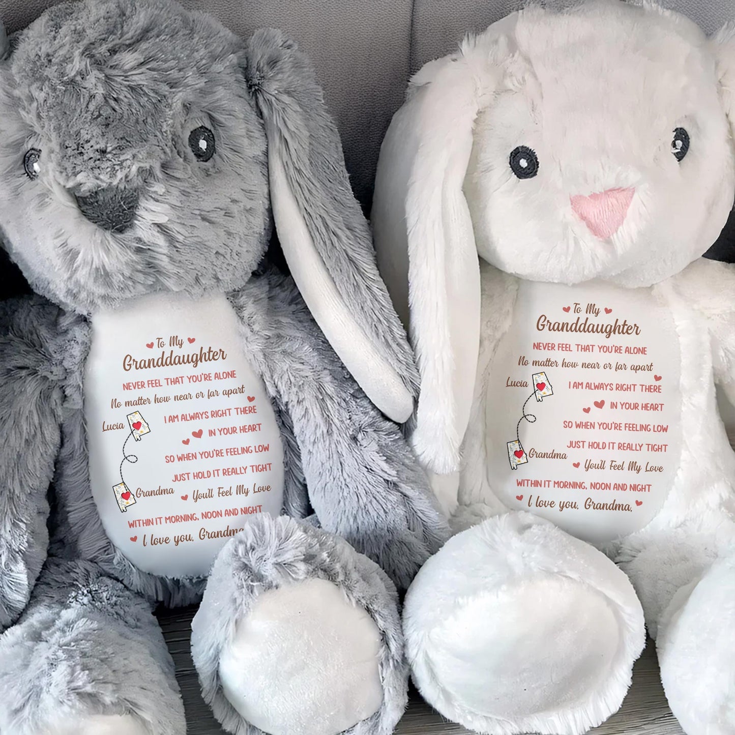 To My Granddaughter, Never Feel That You're Alone, Stuffed Bunny and Heart
