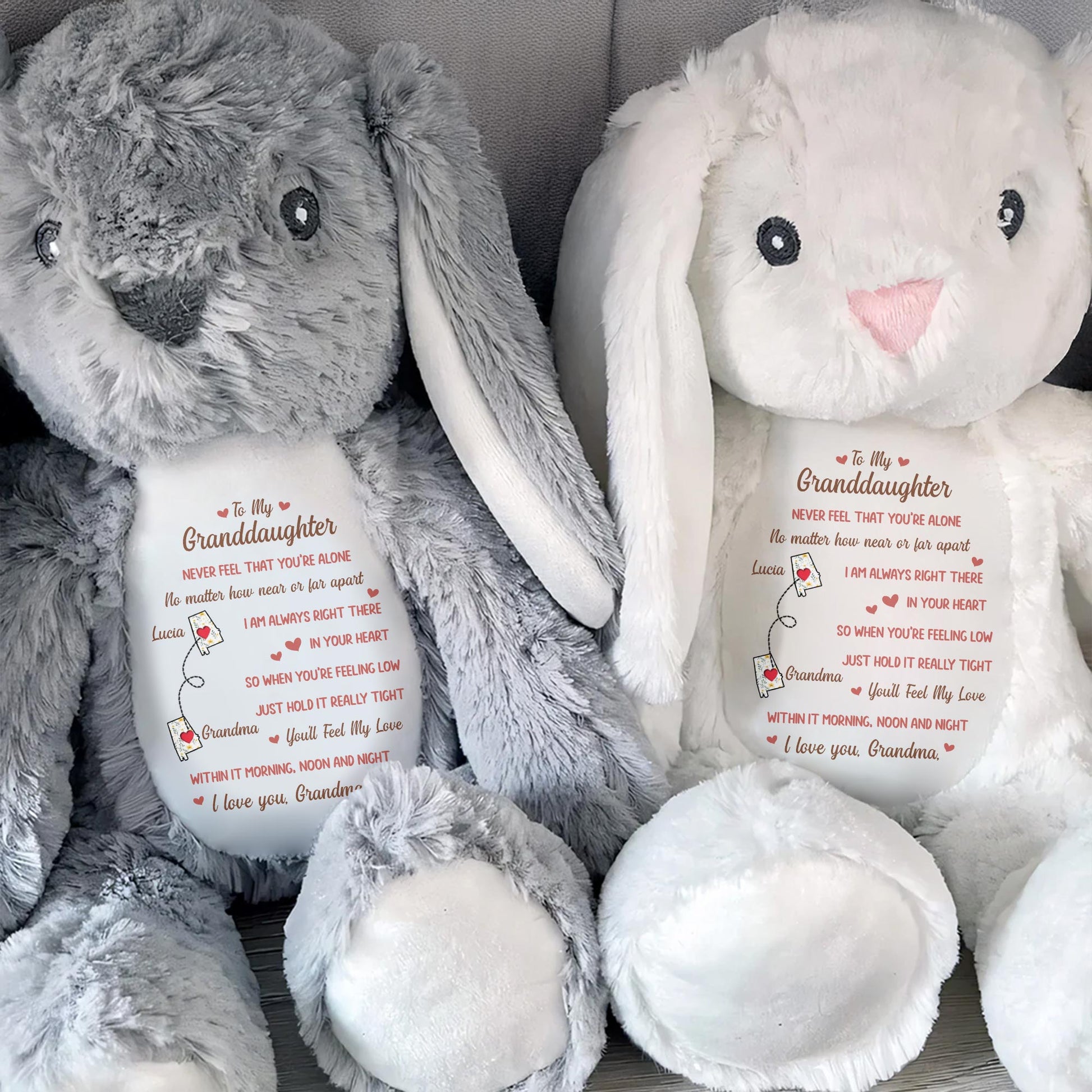 To My Granddaughter, Never Feel That You're Alone, Stuffed Bunny and Heart