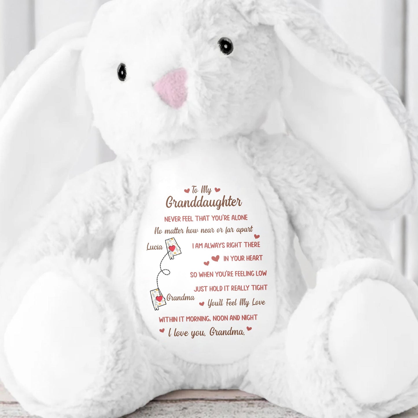 To My Granddaughter, Never Feel That You're Alone, Stuffed Bunny and Heart
