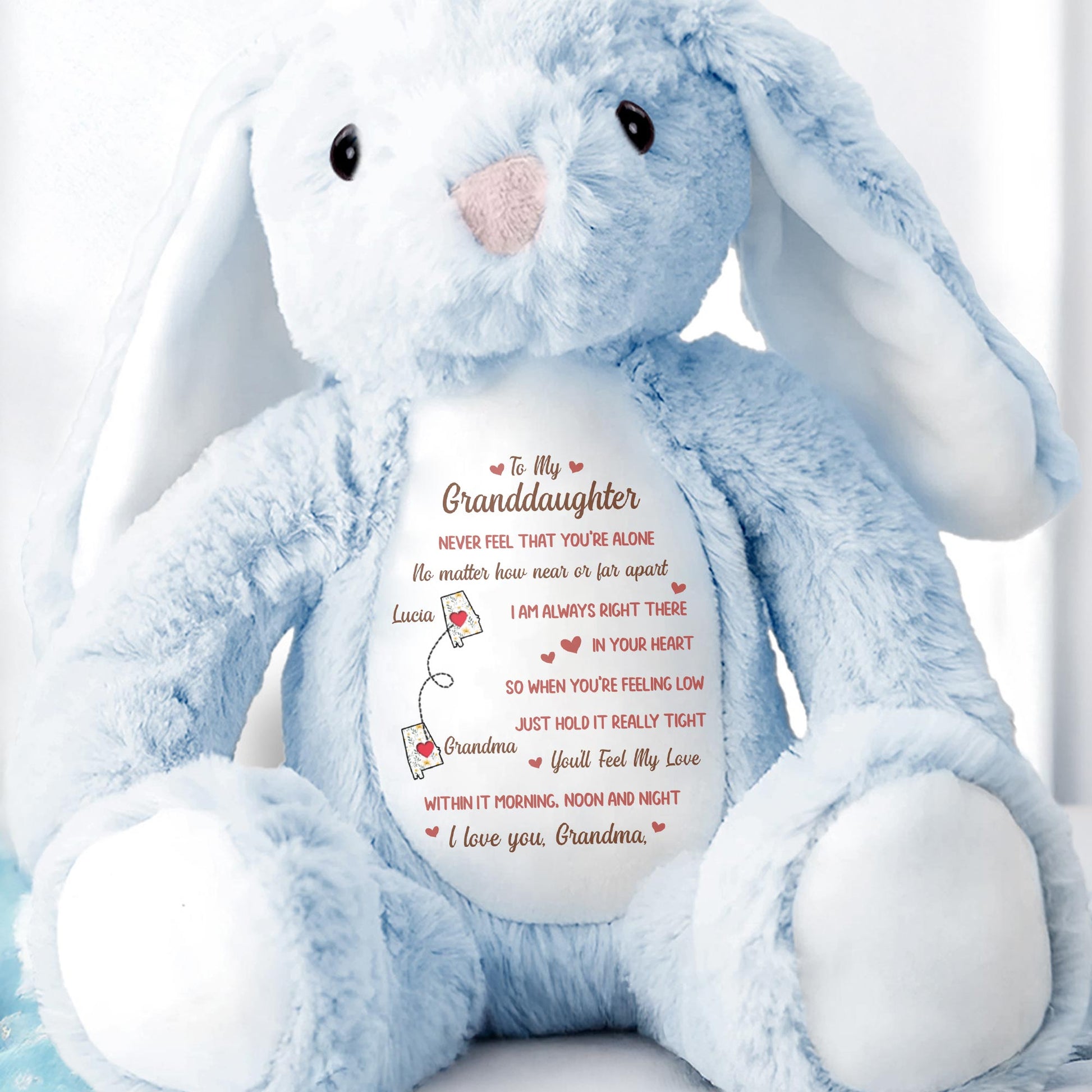 To My Granddaughter, Never Feel That You're Alone, Stuffed Bunny and Heart
