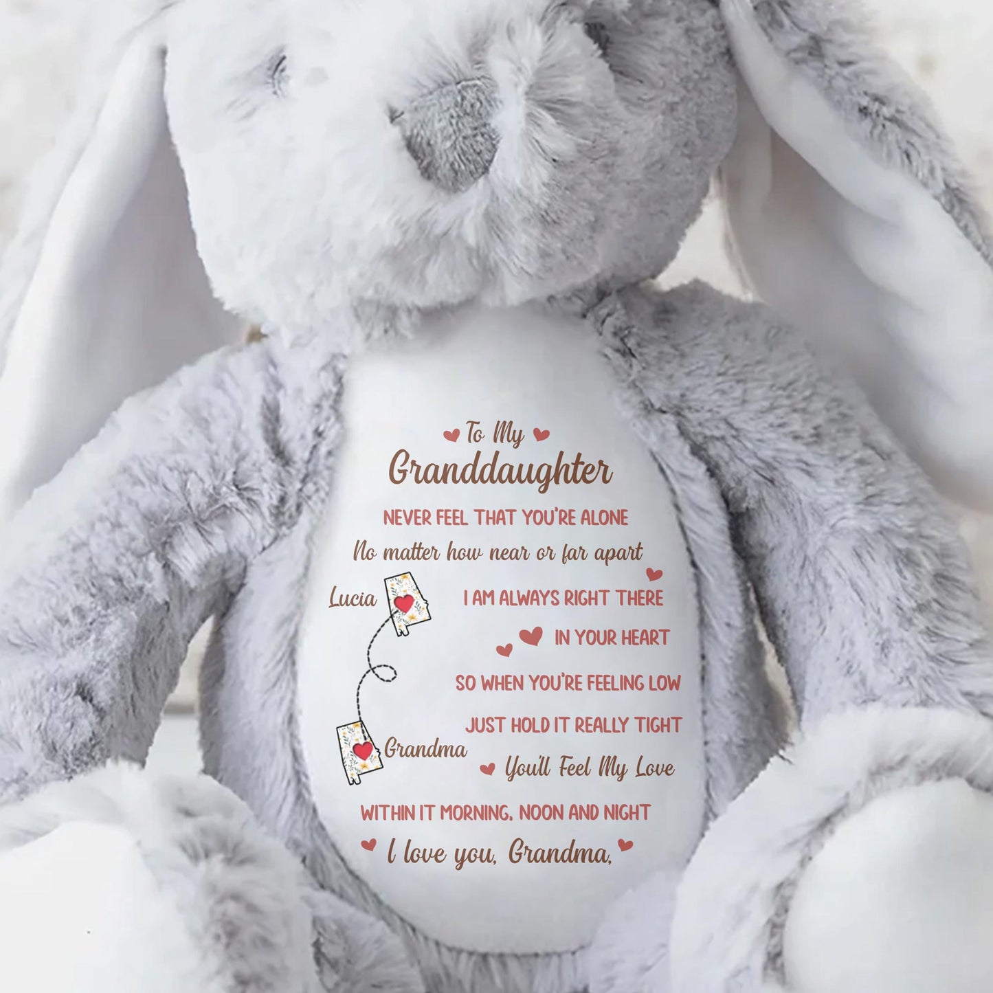 To My Granddaughter, Never Feel That You're Alone, Stuffed Bunny and Heart