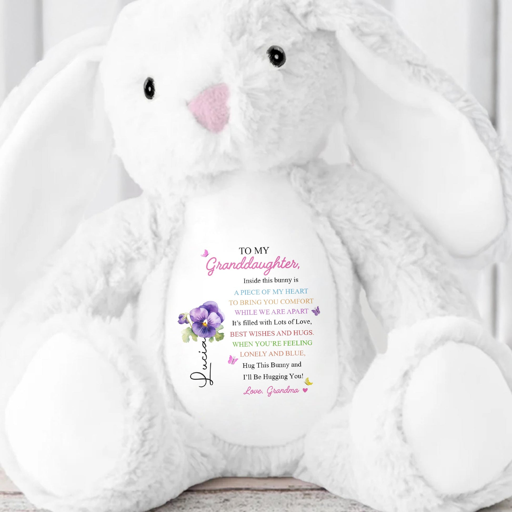 TO MY Granddaughter, Hug This Bunny And I'll Be Hugging You, Bunny And Flowers