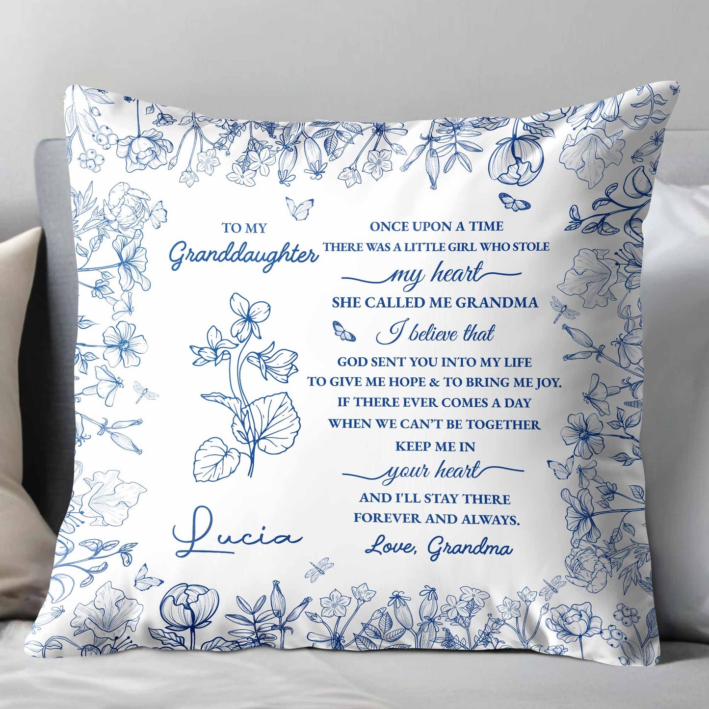 To My Granddaughter Love From Grandma Pillow With Flowers