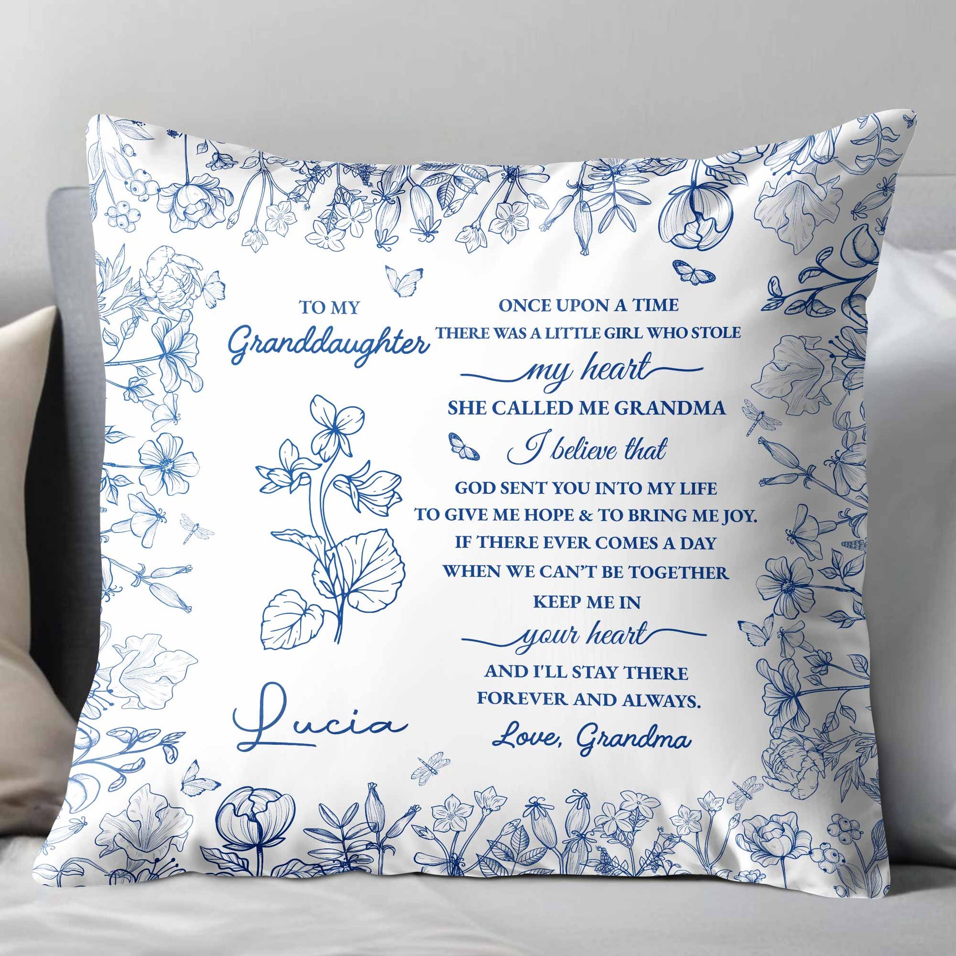 To My Granddaughter Love From Grandma Pillow With Flowers
