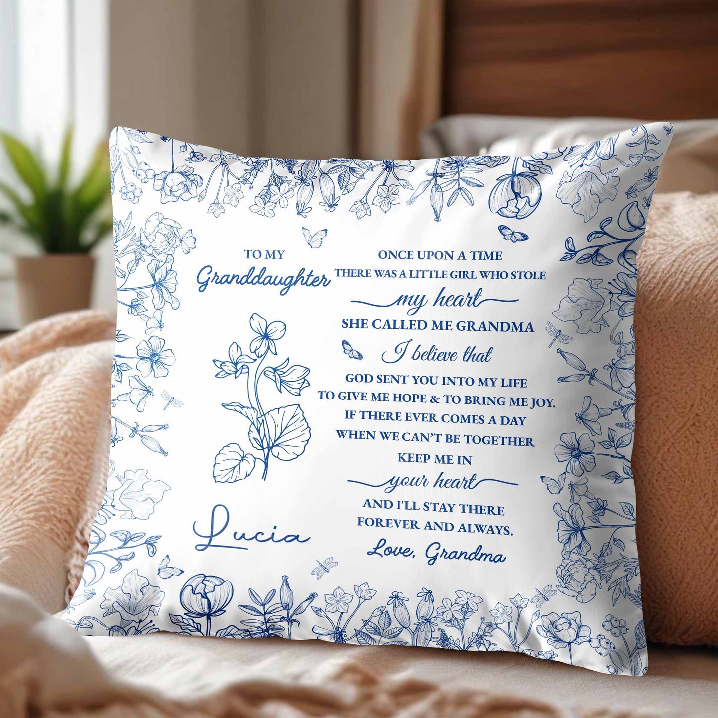To My Granddaughter Love From Grandma Pillow With Flowers