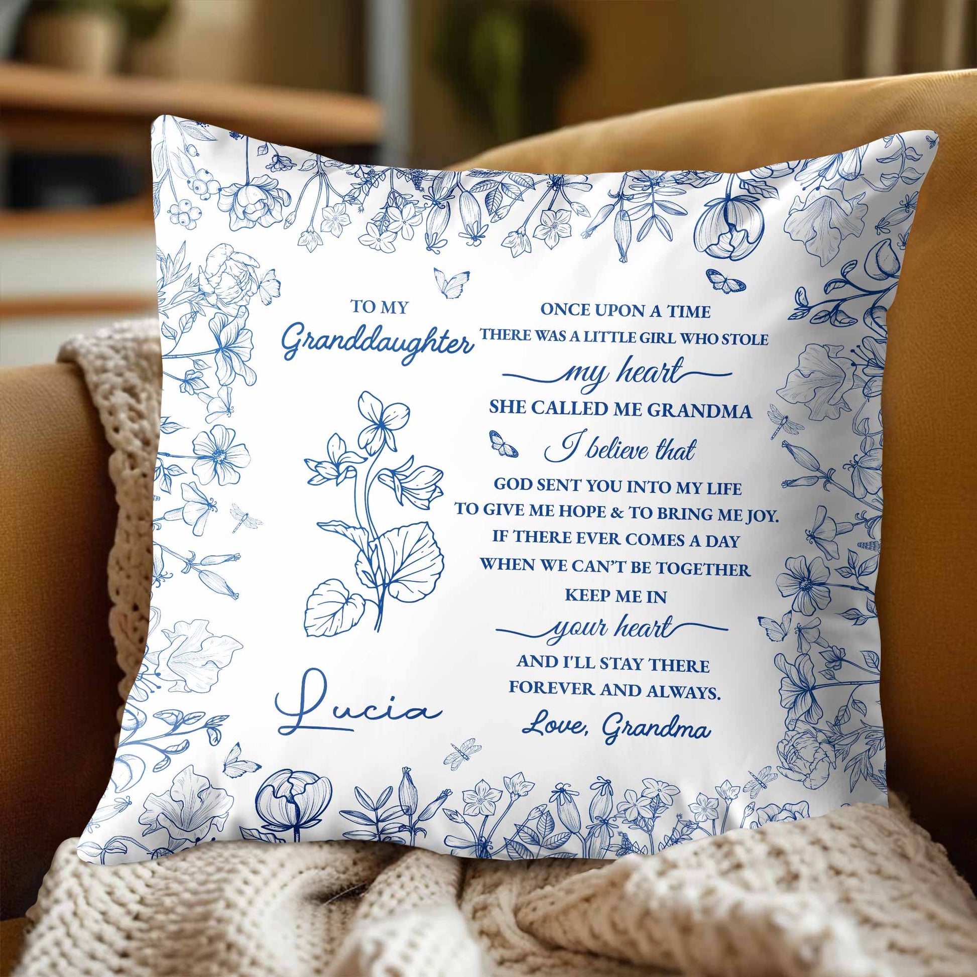 To My Granddaughter Love From Grandma Pillow With Flowers