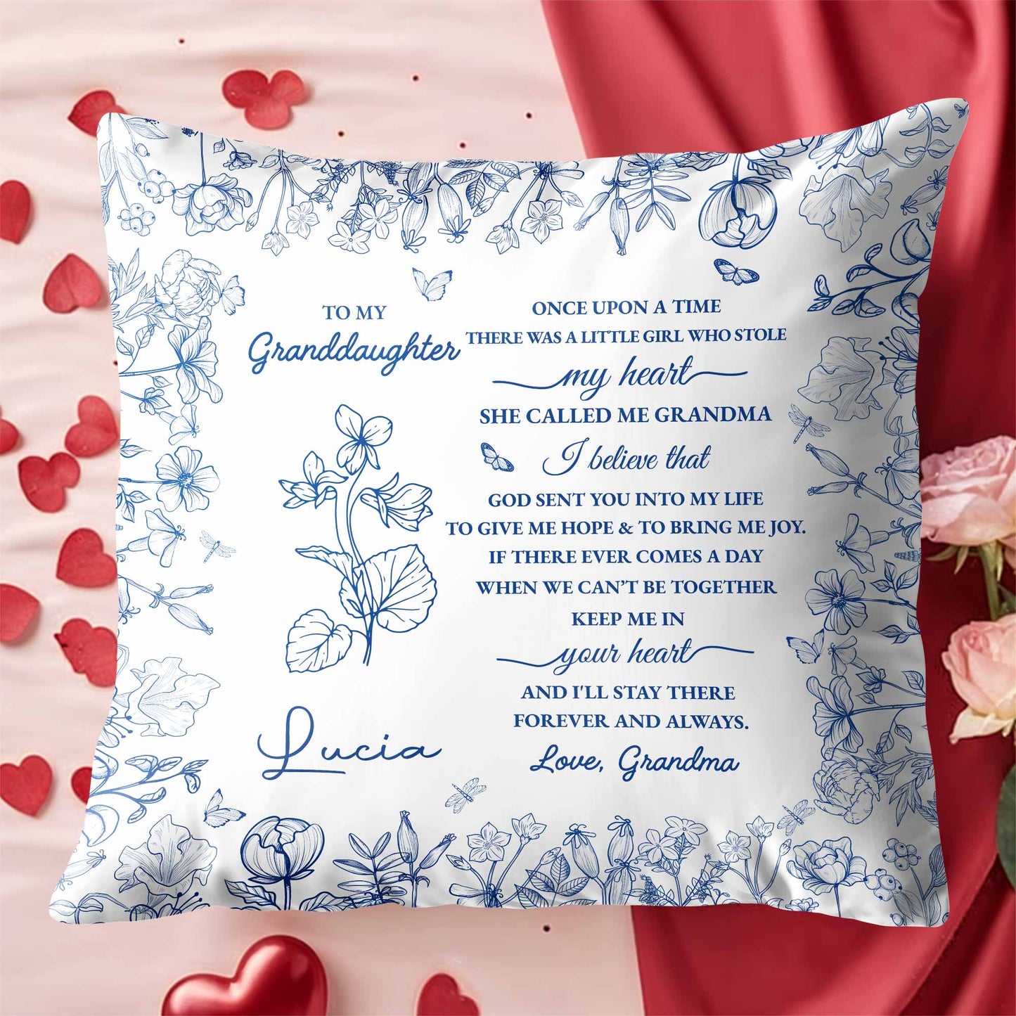 To My Granddaughter Love From Grandma Pillow With Flowers