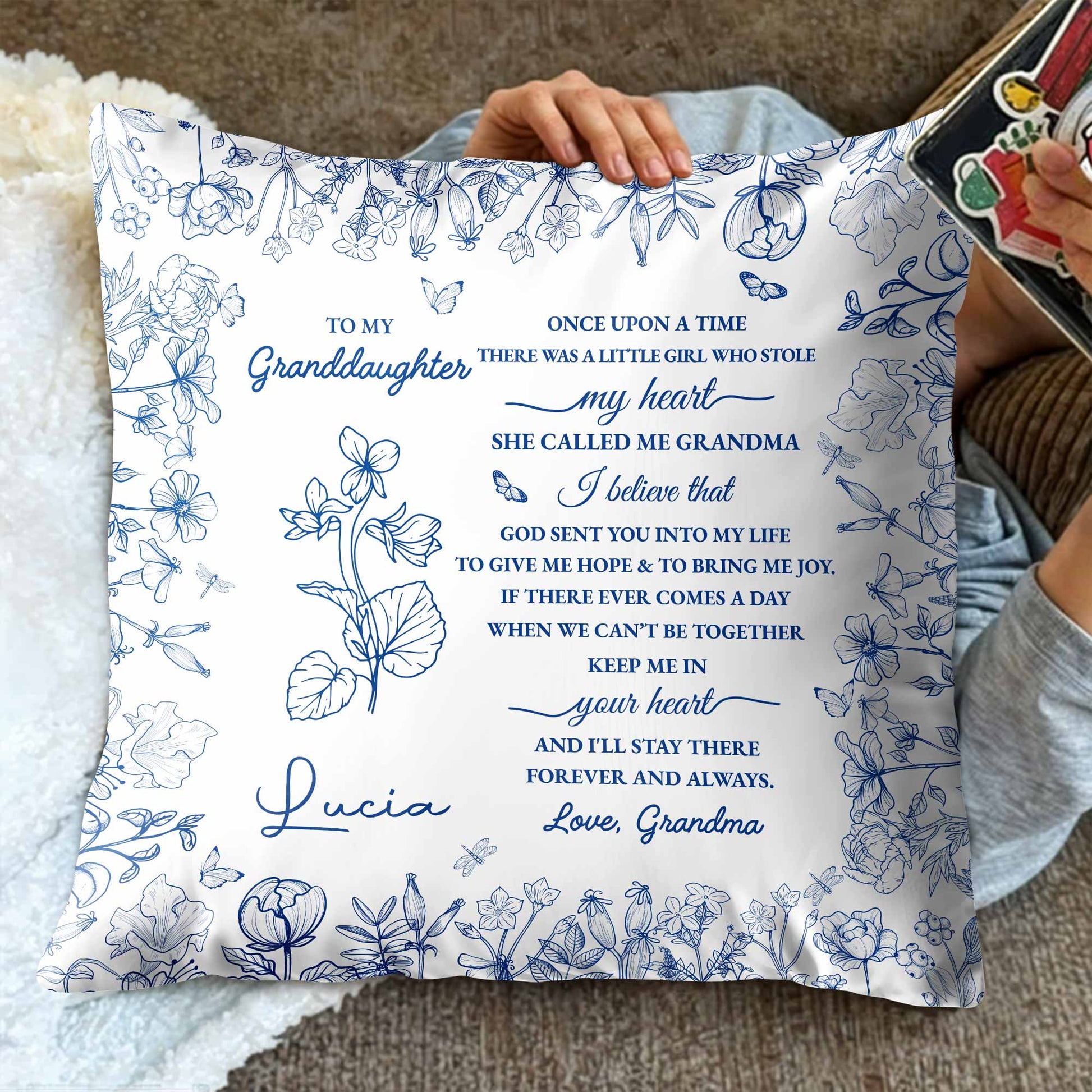 To My Granddaughter Love From Grandma Pillow With Flowers
