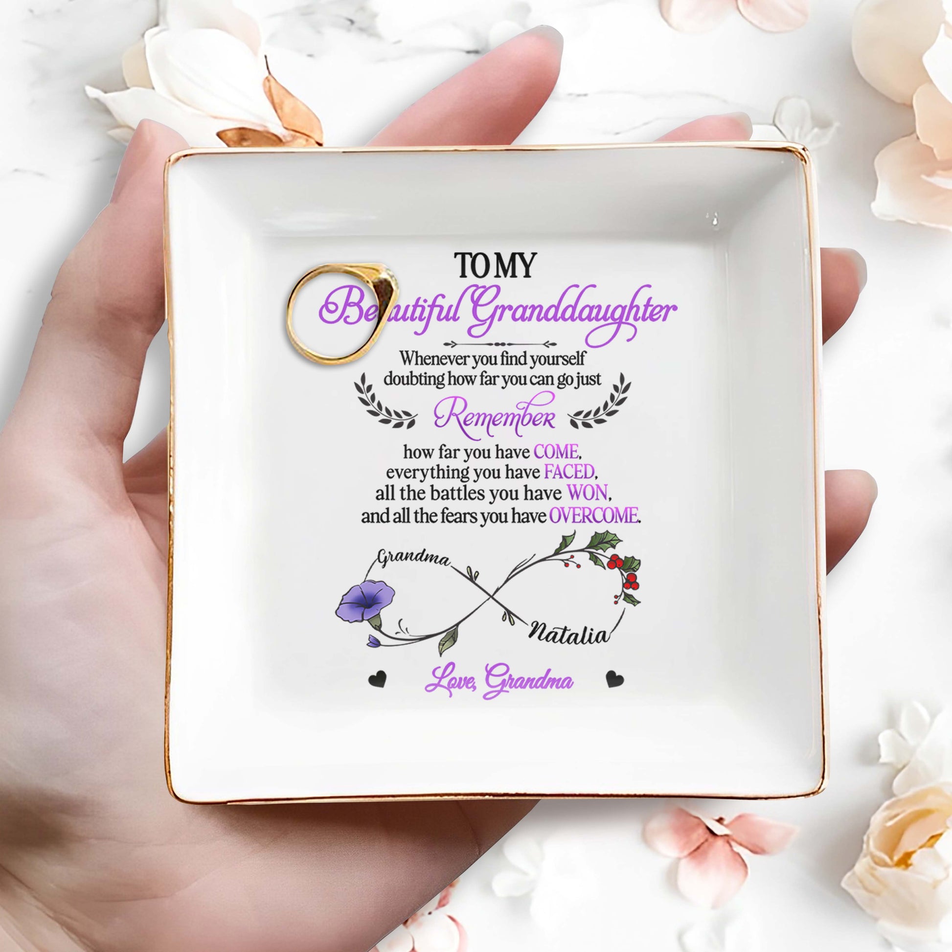 To My Beautiful Granddaughter, Remember How Far You Have Come, Flower and Hearts