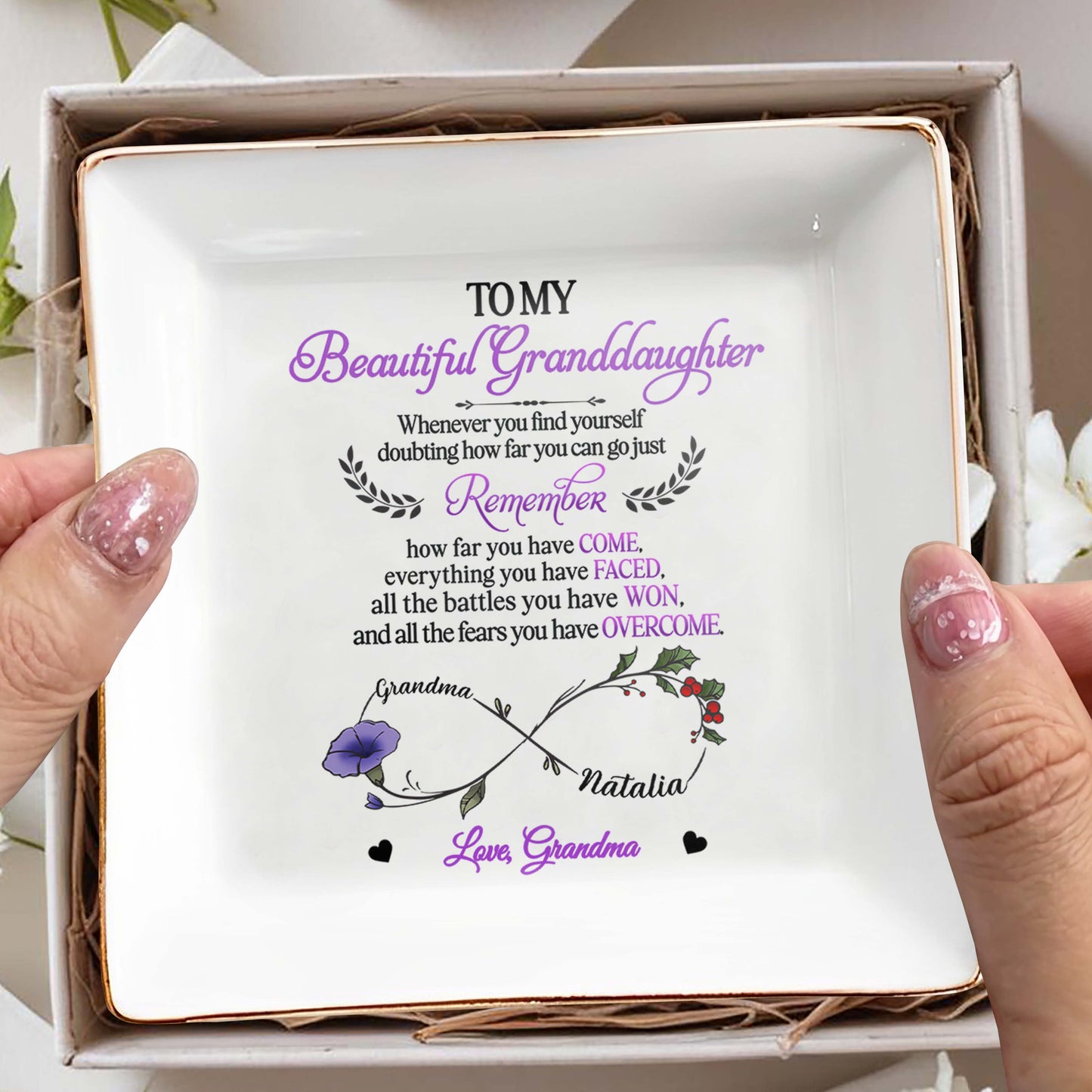 To My Beautiful Granddaughter, Remember How Far You Have Come, Flower and Hearts