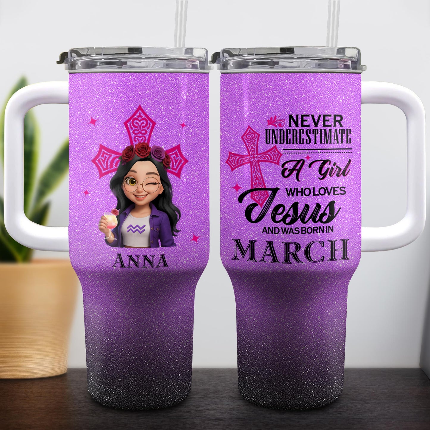 Never Underestimate A Girl Who Loves Jesus And Was Born In March, Cross And Roses