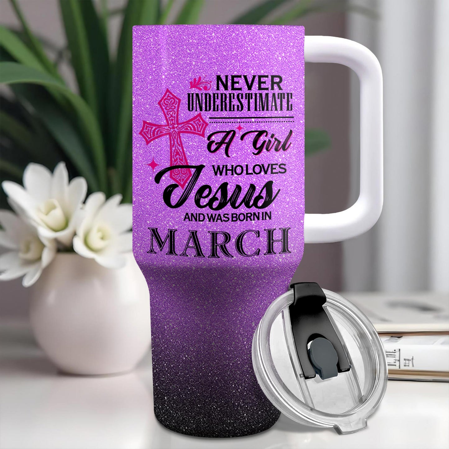 Never Underestimate A Girl Who Loves Jesus And Was Born In March, Cross And Roses