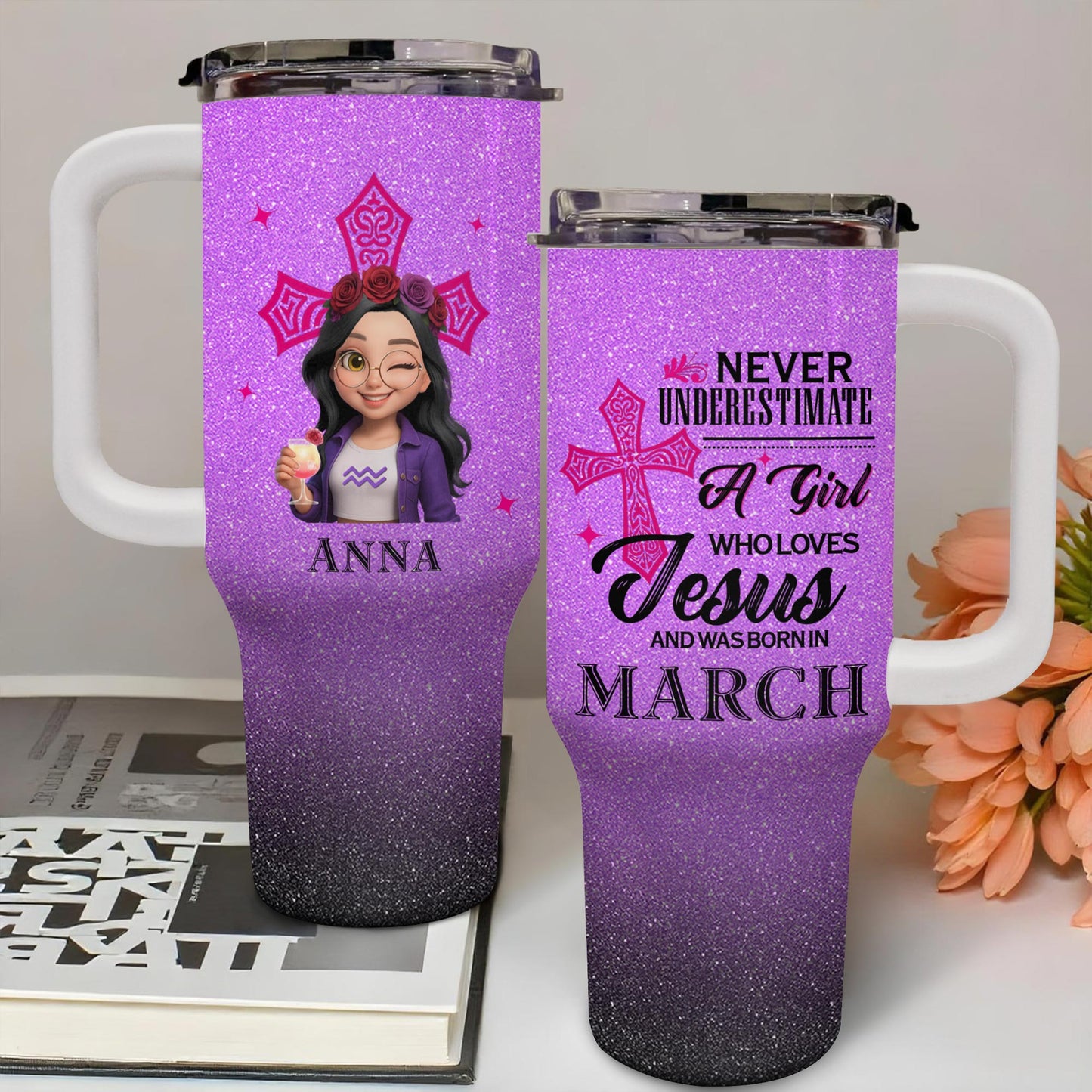 Never Underestimate A Girl Who Loves Jesus And Was Born In March, Cross And Roses