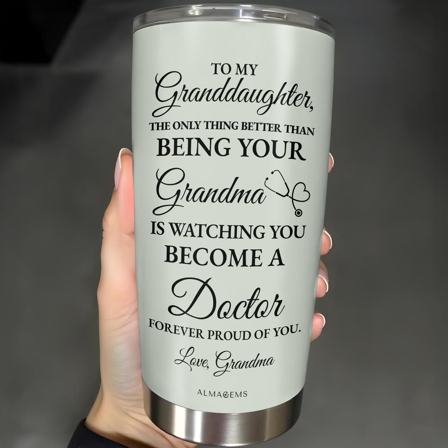 Para mi nieta: Lo único mejor que ser tu abuela. Símbolos médicos. Vaso de acero inoxidable personalizado de 20 y 30 oz. GDT305_TB.