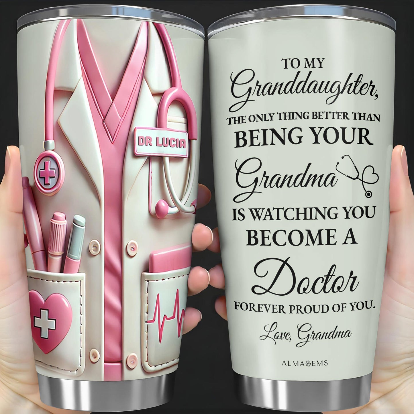 Para mi nieta: Lo único mejor que ser tu abuela. Símbolos médicos. Vaso de acero inoxidable personalizado de 20 y 30 oz. GDT305_TB.