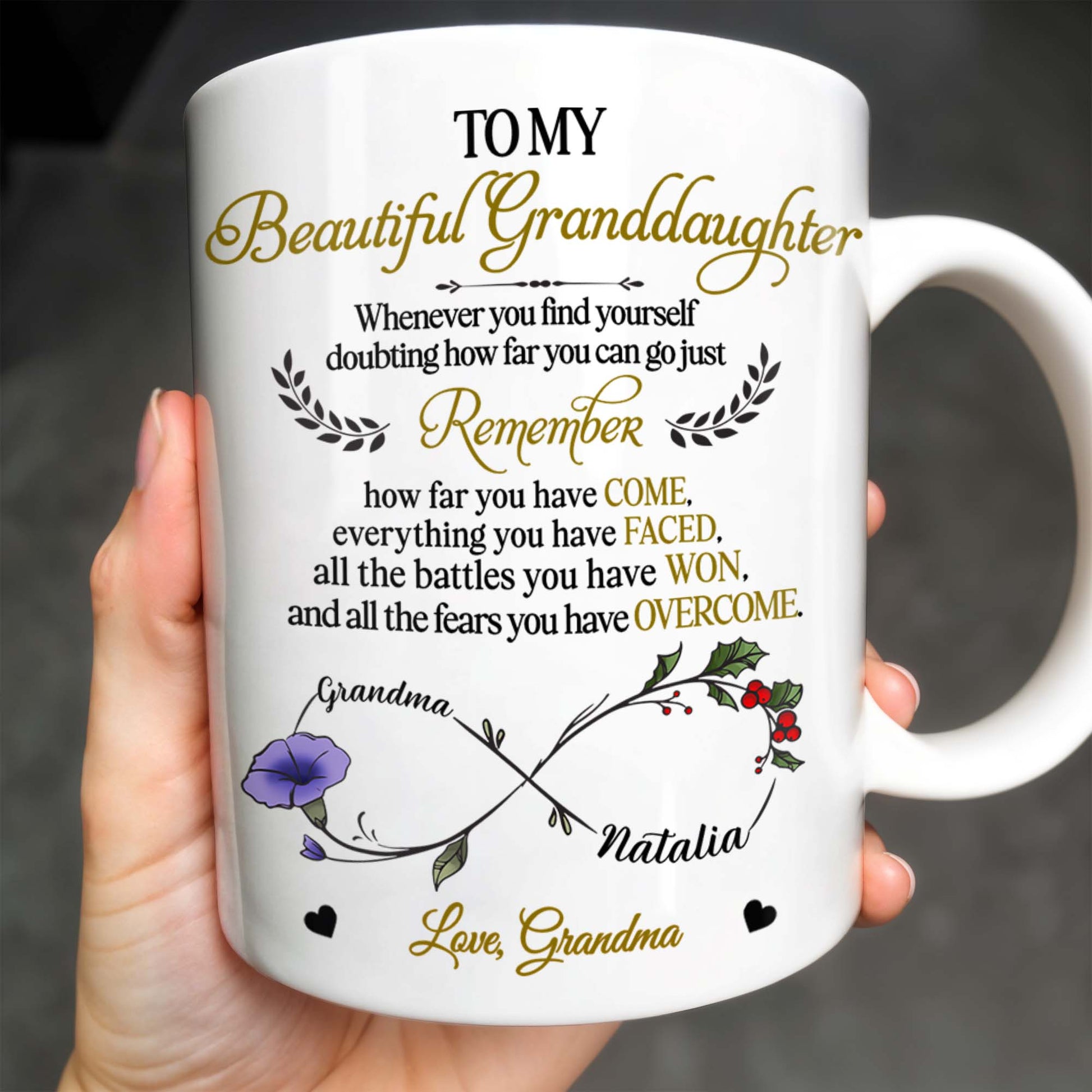 To My Beautiful Granddaughter, Remember How Far You Have Come, Flowers And Heart