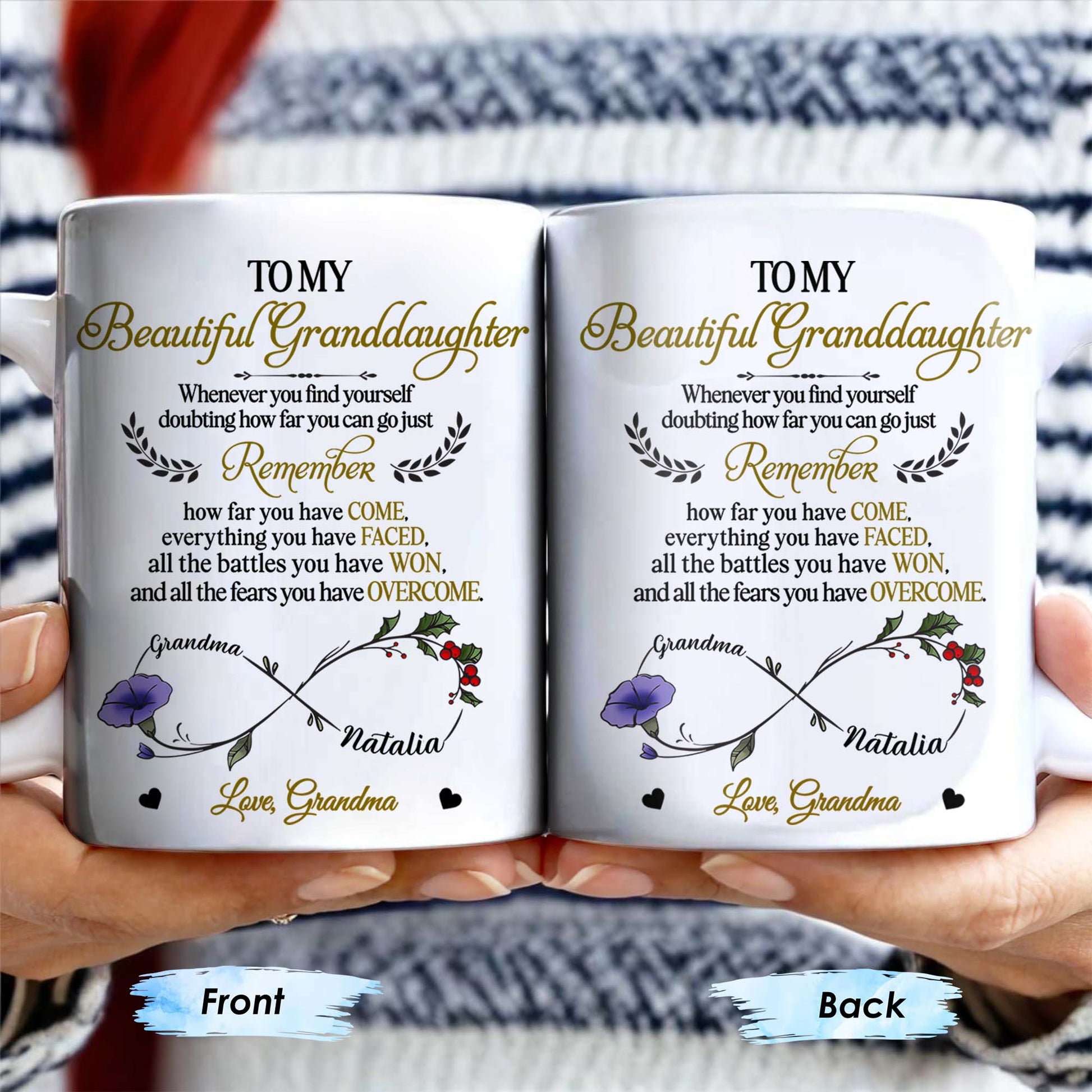 To My Beautiful Granddaughter, Remember How Far You Have Come, Flowers And Heart