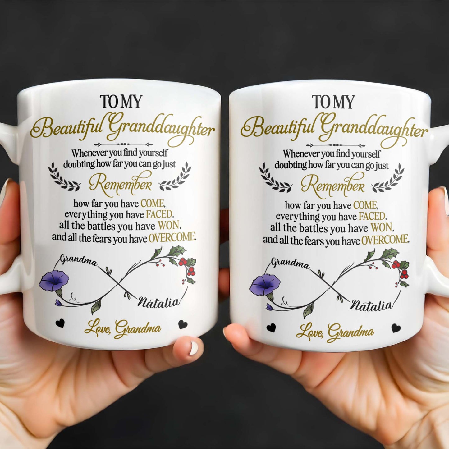 To My Beautiful Granddaughter, Remember How Far You Have Come, Flowers And Heart