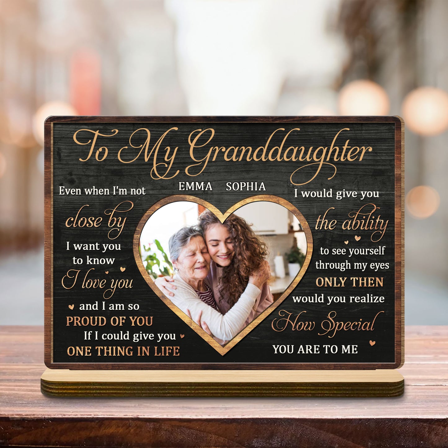To My Granddaughter Love And Pride Heart-Shaped Photo Frame