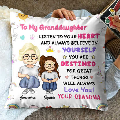 To My Granddaughter, Believe In Yourself, Unicorn And Rainbow - Personalized Custom Pillow, Insert Included - GDT312_PLW