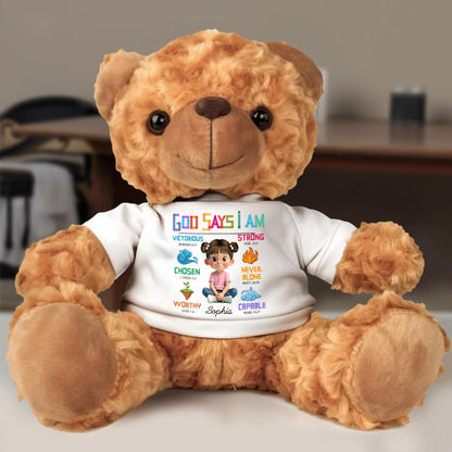God Says I am Victorious, Strong, Teddy Bear With Religious Words
