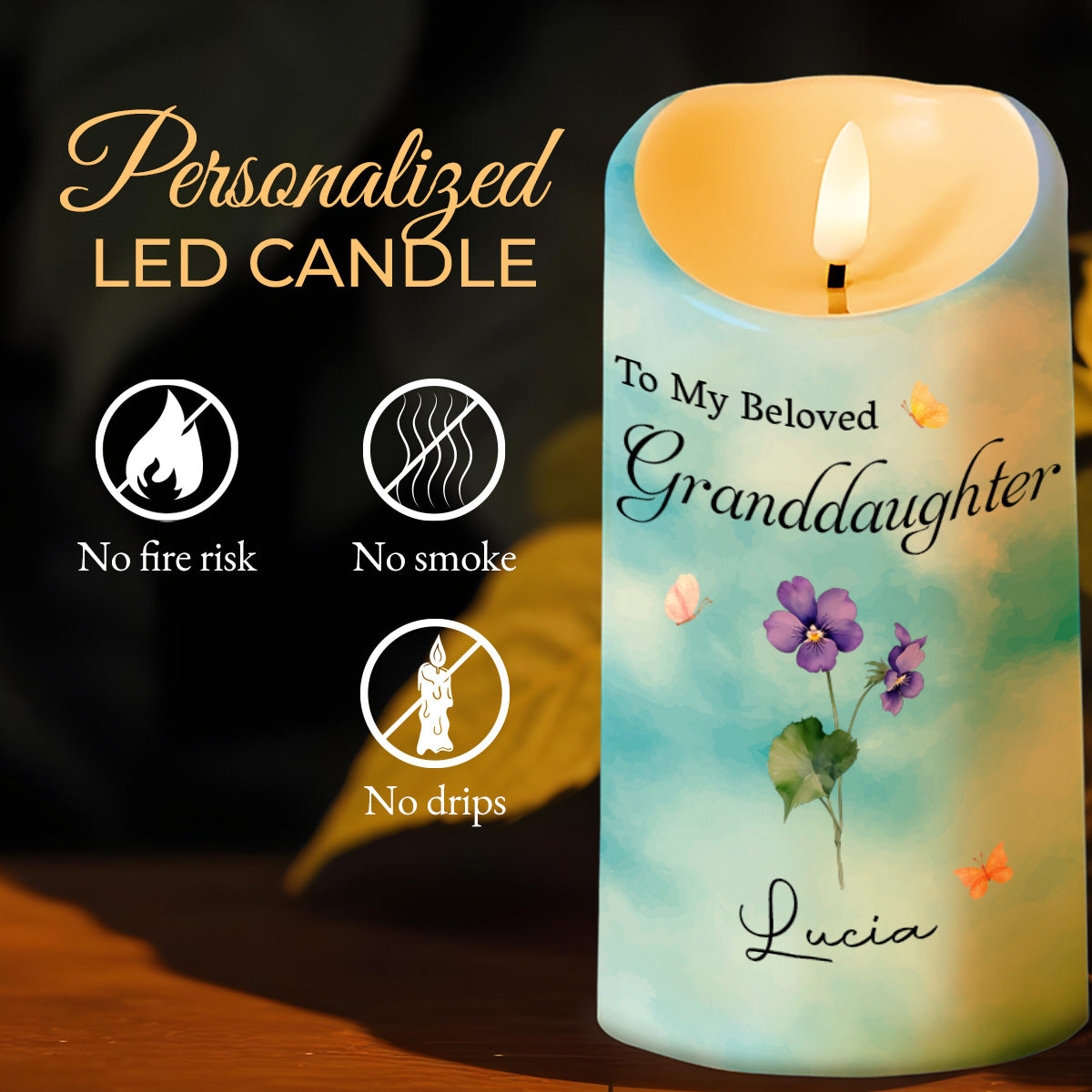 À ma petite-fille bien-aimée, célébrez avec amour et fleurs - Bougie LED personnalisée - GDT319_LECA