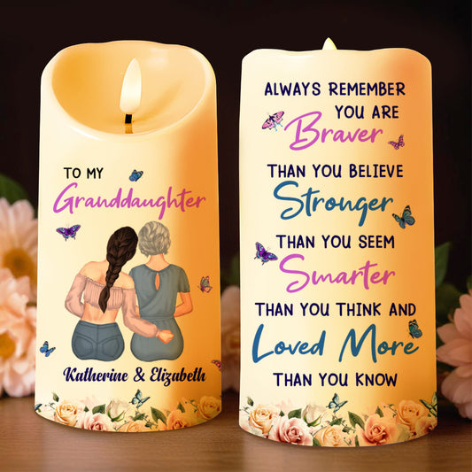 Always Remember You Are Braver, Loved More, Candle With Butterflies And Flowers