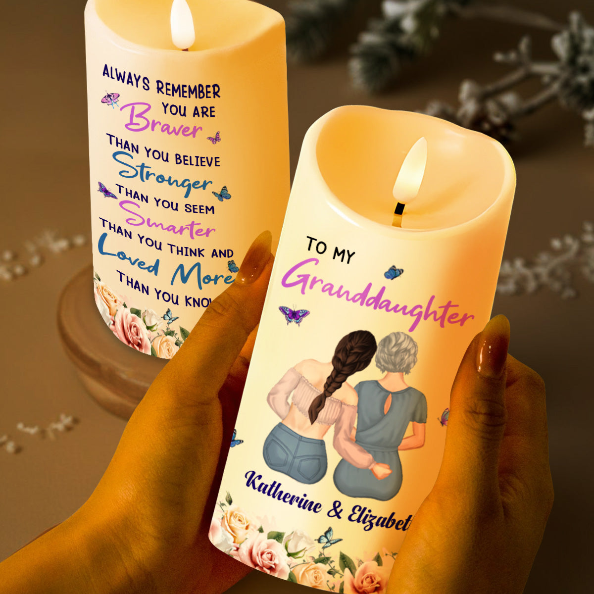 Always Remember You Are Braver, Loved More, Candle With Butterflies And Flowers
