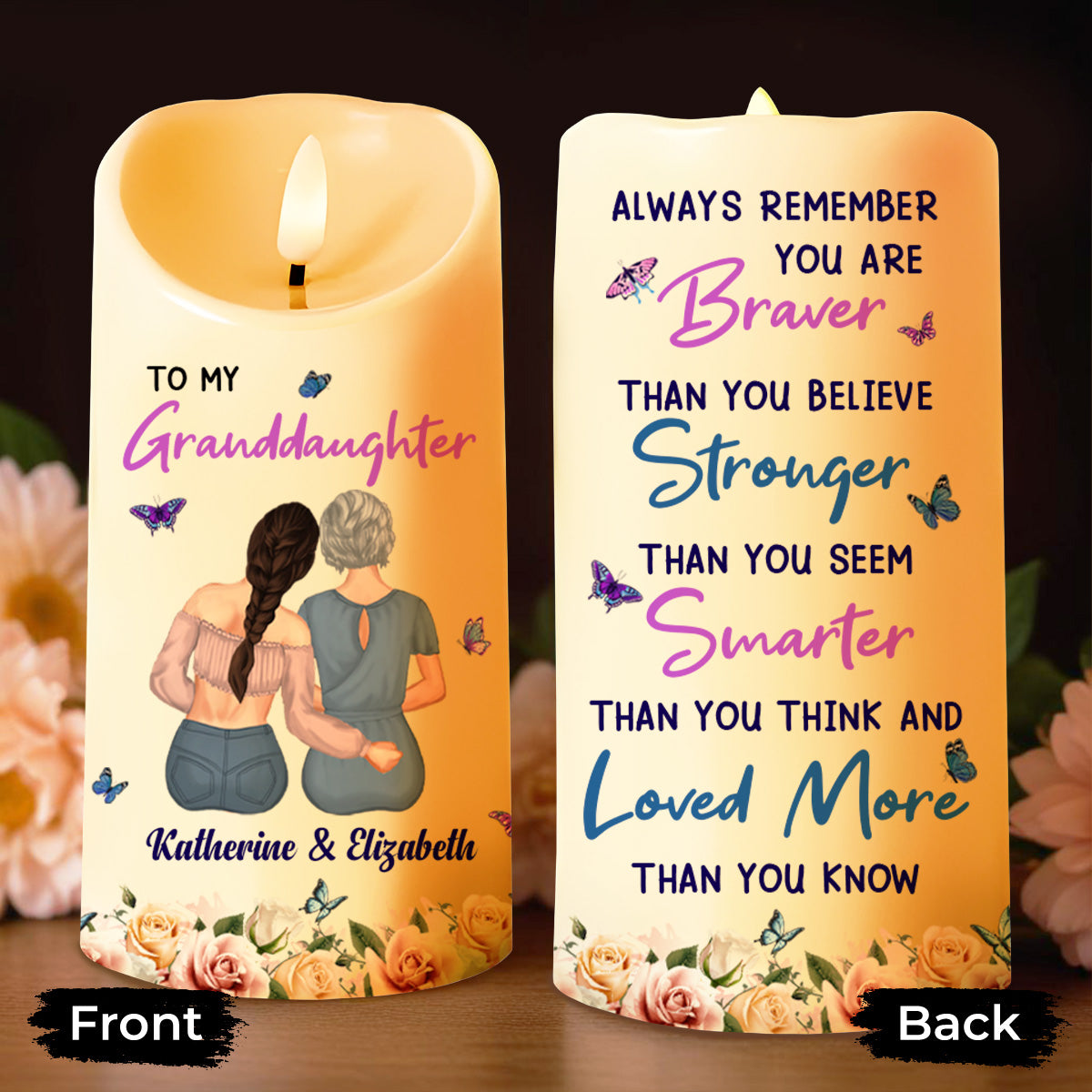Always Remember You Are Braver, Loved More, Candle With Butterflies And Flowers