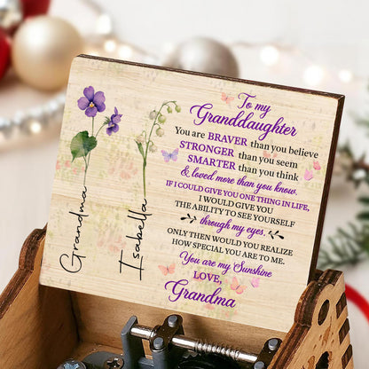 To My Granddaughter, You Are My Sunshine With Flowers - Custom Music Box With "You Are My Sunshine" Tune - GDT323_MZB
