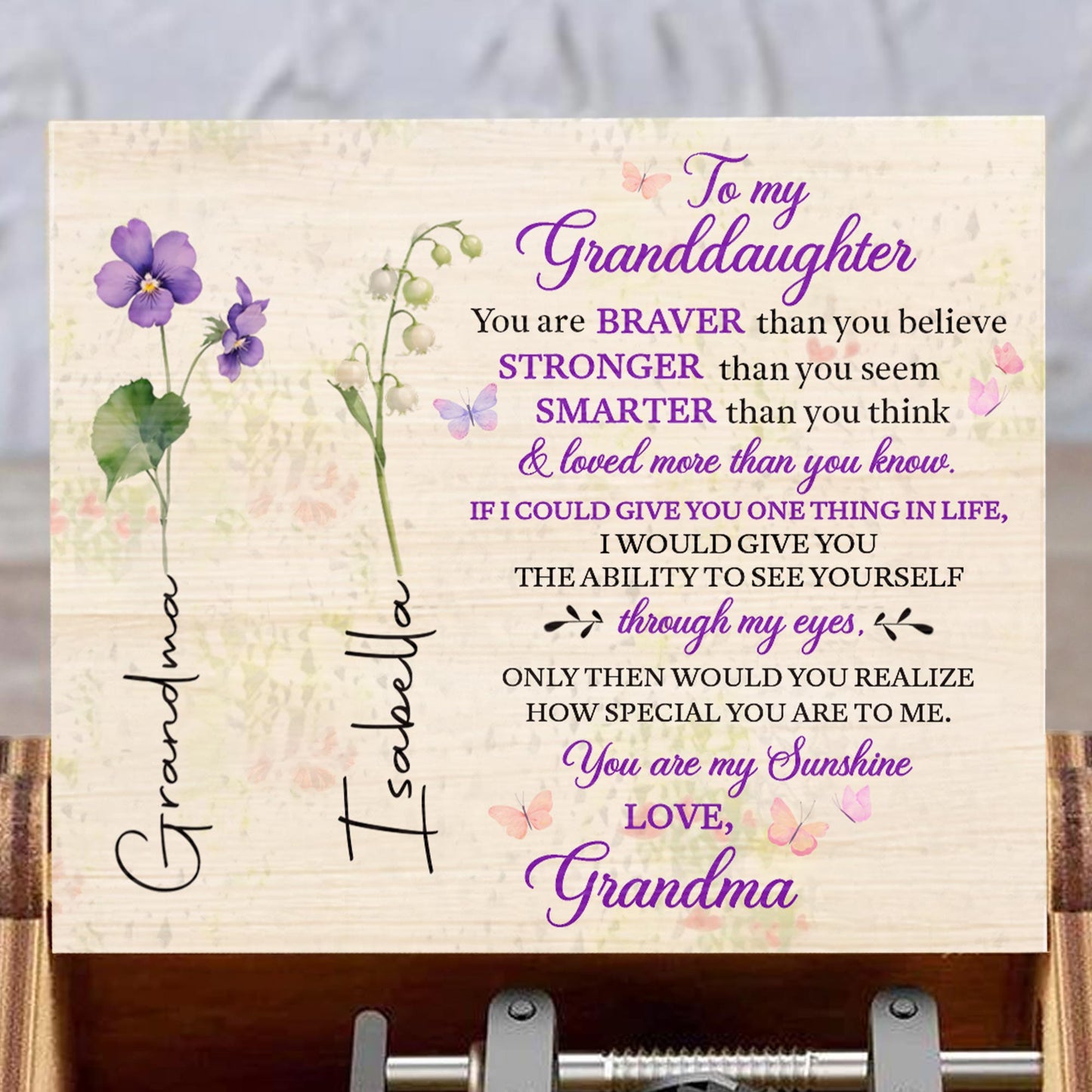 To My Granddaughter, You Are My Sunshine With Flowers - Custom Music Box With "You Are My Sunshine" Tune - GDT323_MZB