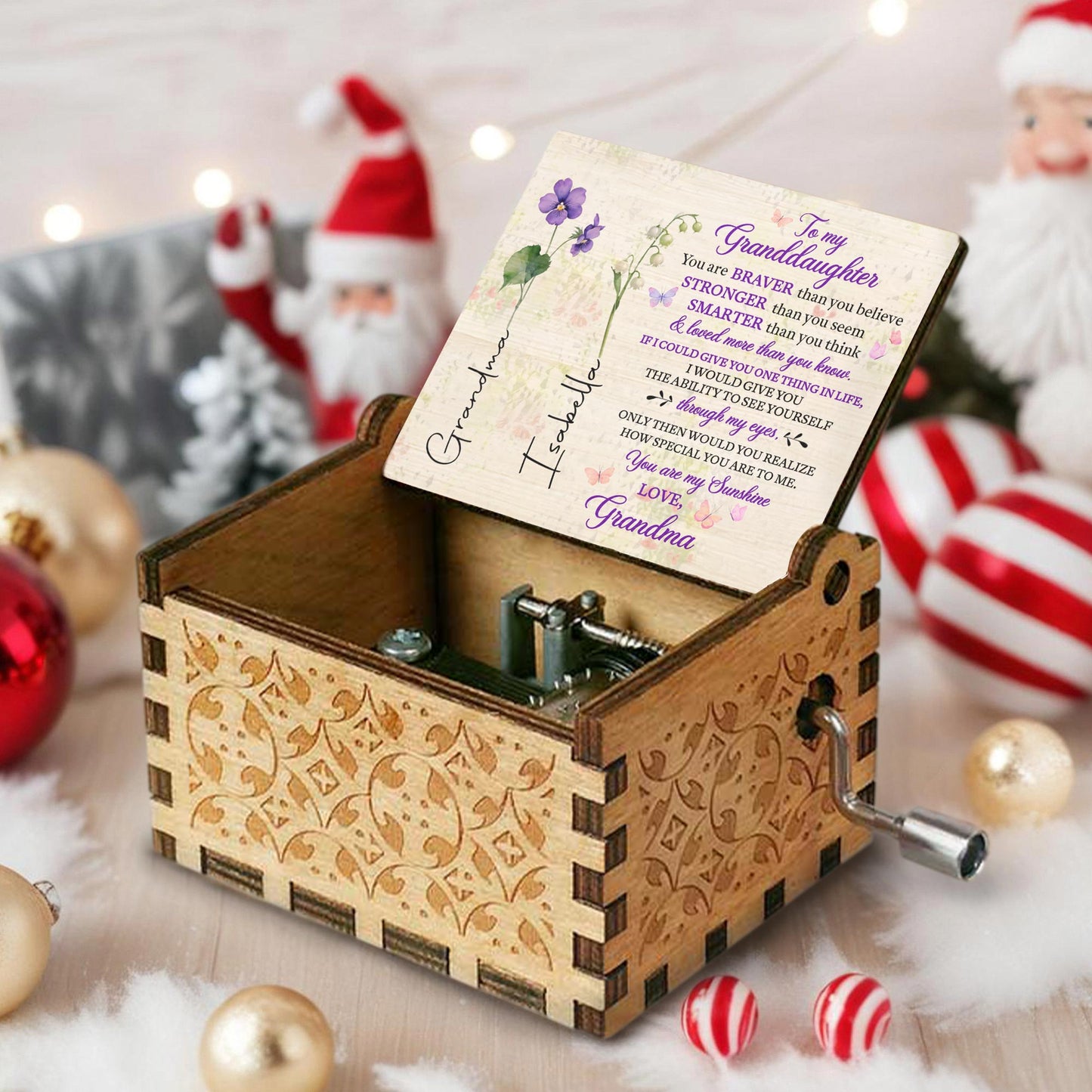 To My Granddaughter, You Are My Sunshine With Flowers - Custom Music Box With "You Are My Sunshine" Tune - GDT323_MZB